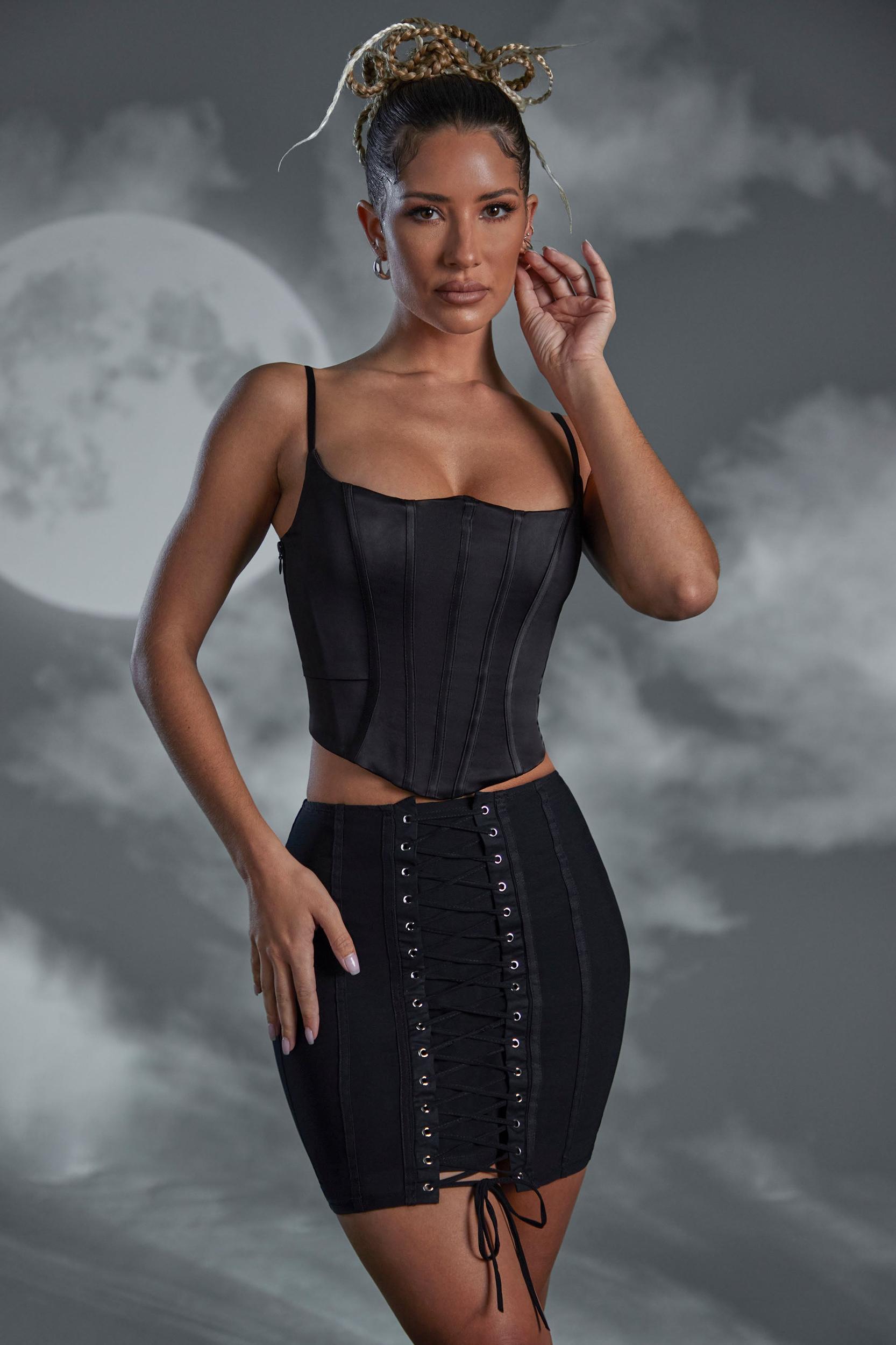 Lace Up Mini Skirt in Black Product Image