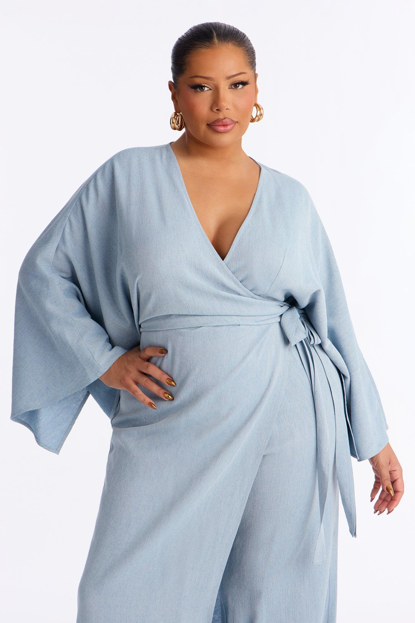Shantal Long Sleeve Wrap Wide Leg Jumpsuit - Blue Female Product Image