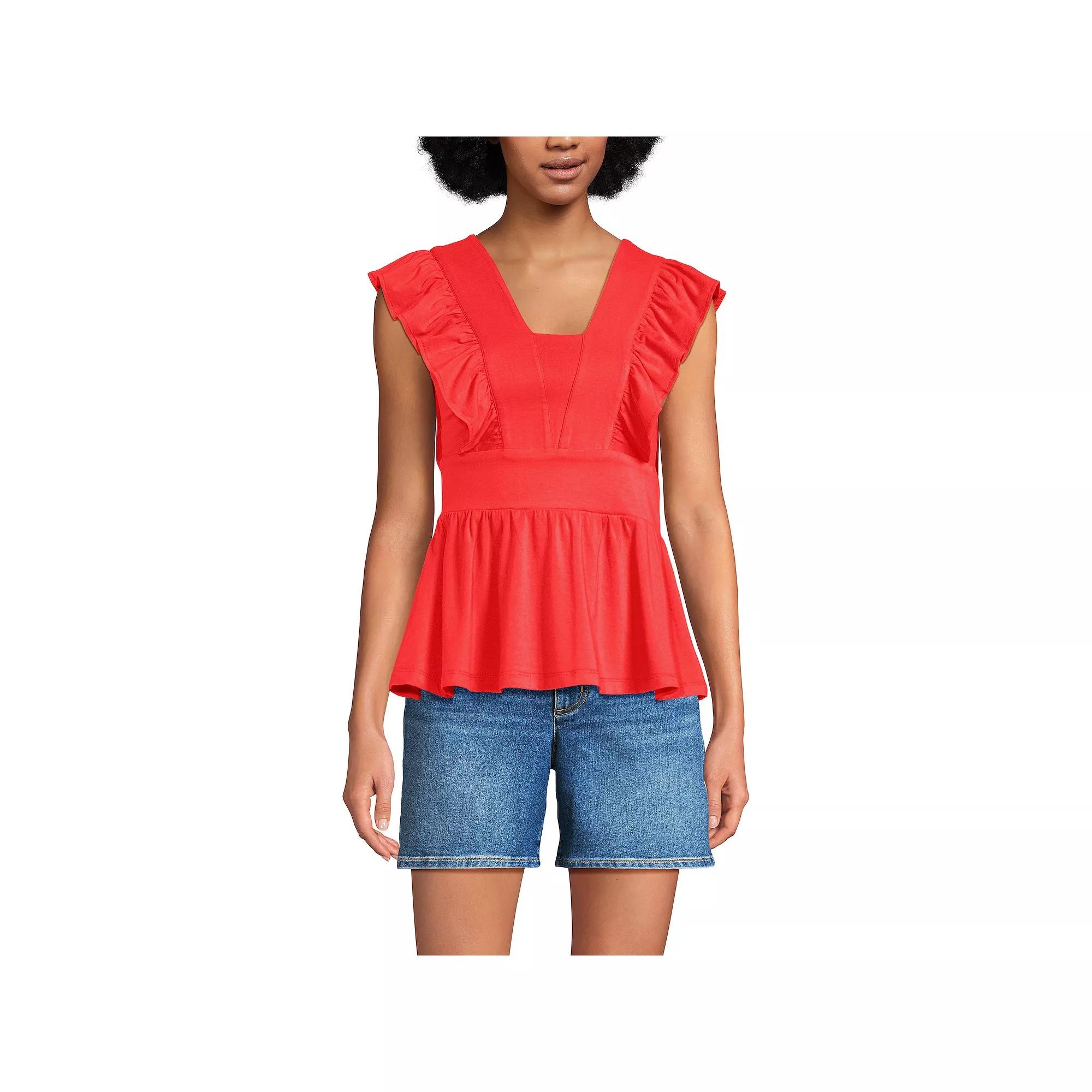 Women's Lands' End Lightweight Jersey Ruffle Peplum Top,  Product Image