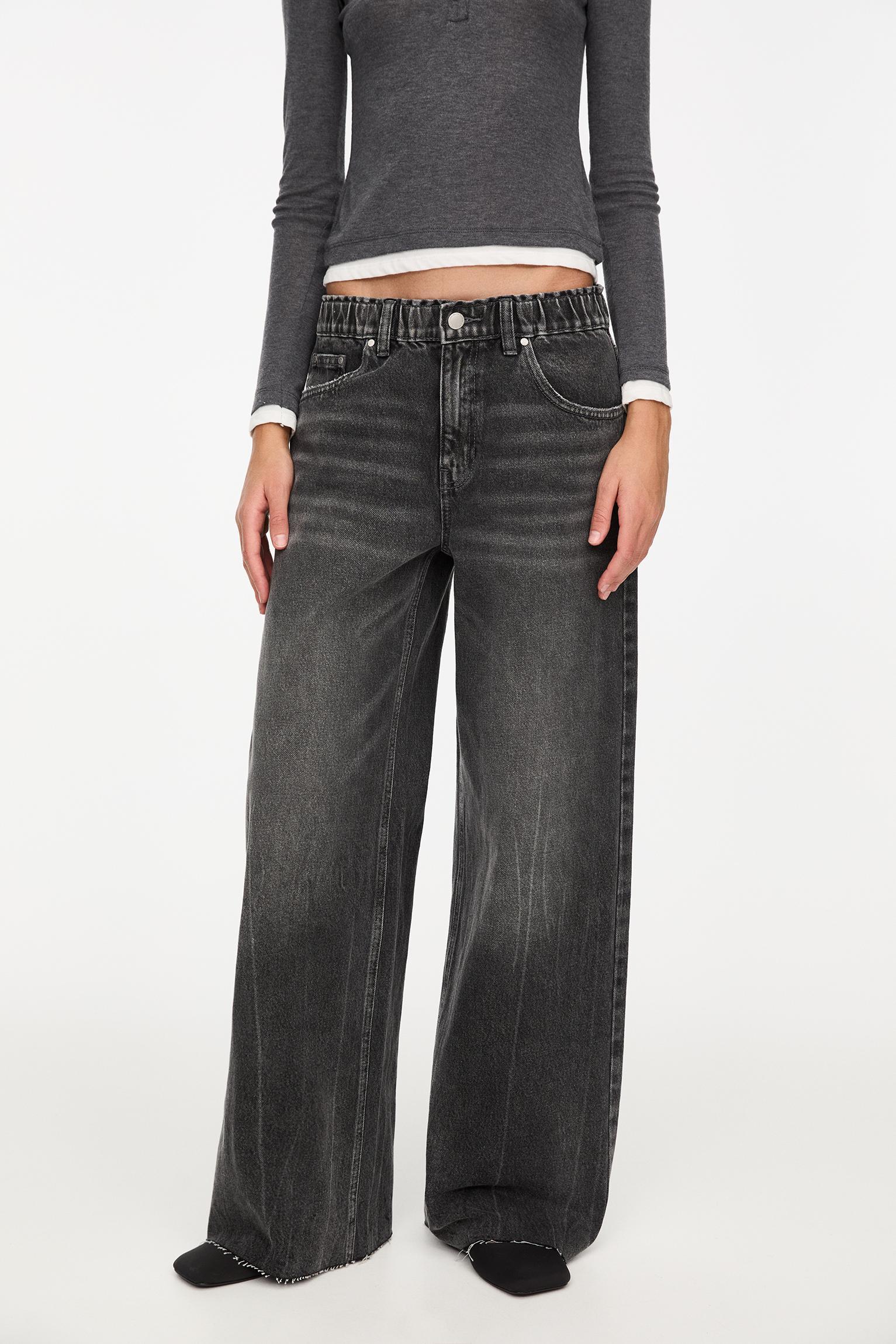 Wide leg baggy jeans with elastic waistband Product Image
