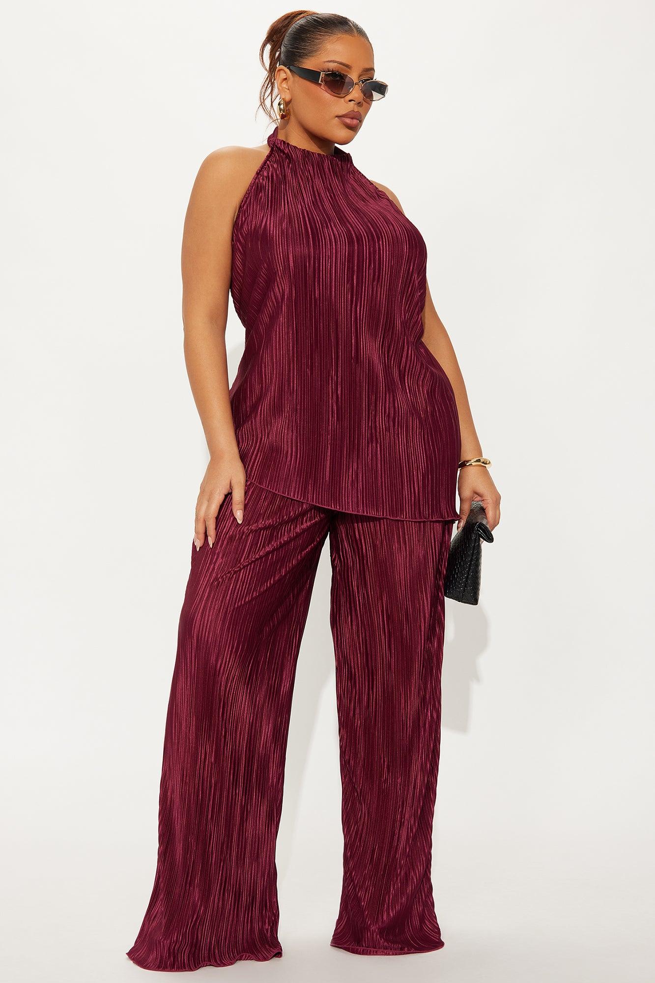 Lily Halter Top Pant Set - Burgundy Female Product Image