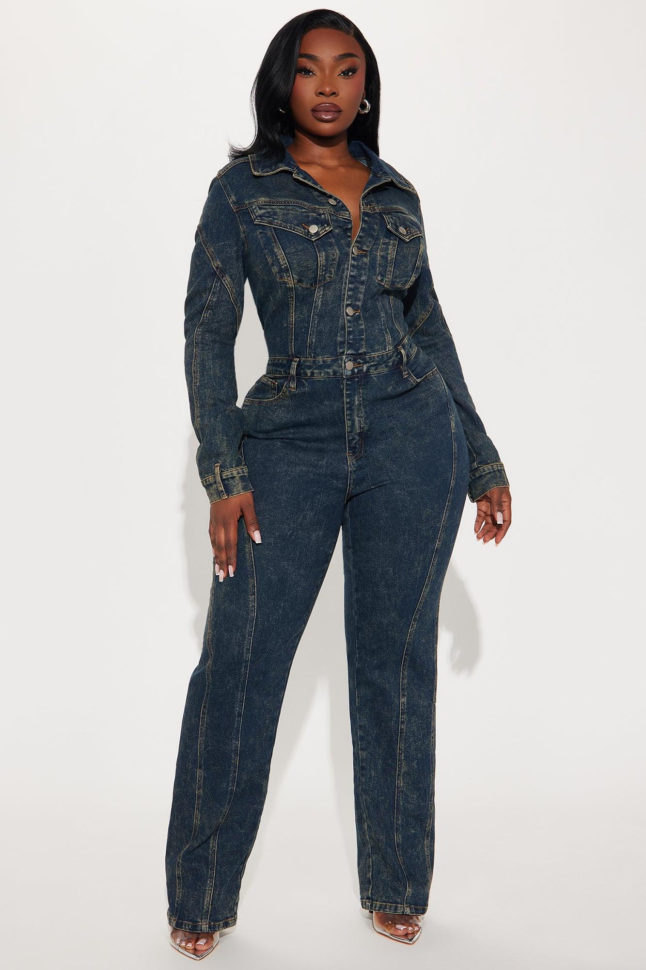 Downtown Vibe Denim Jumpsuit - Dark Wash Product Image