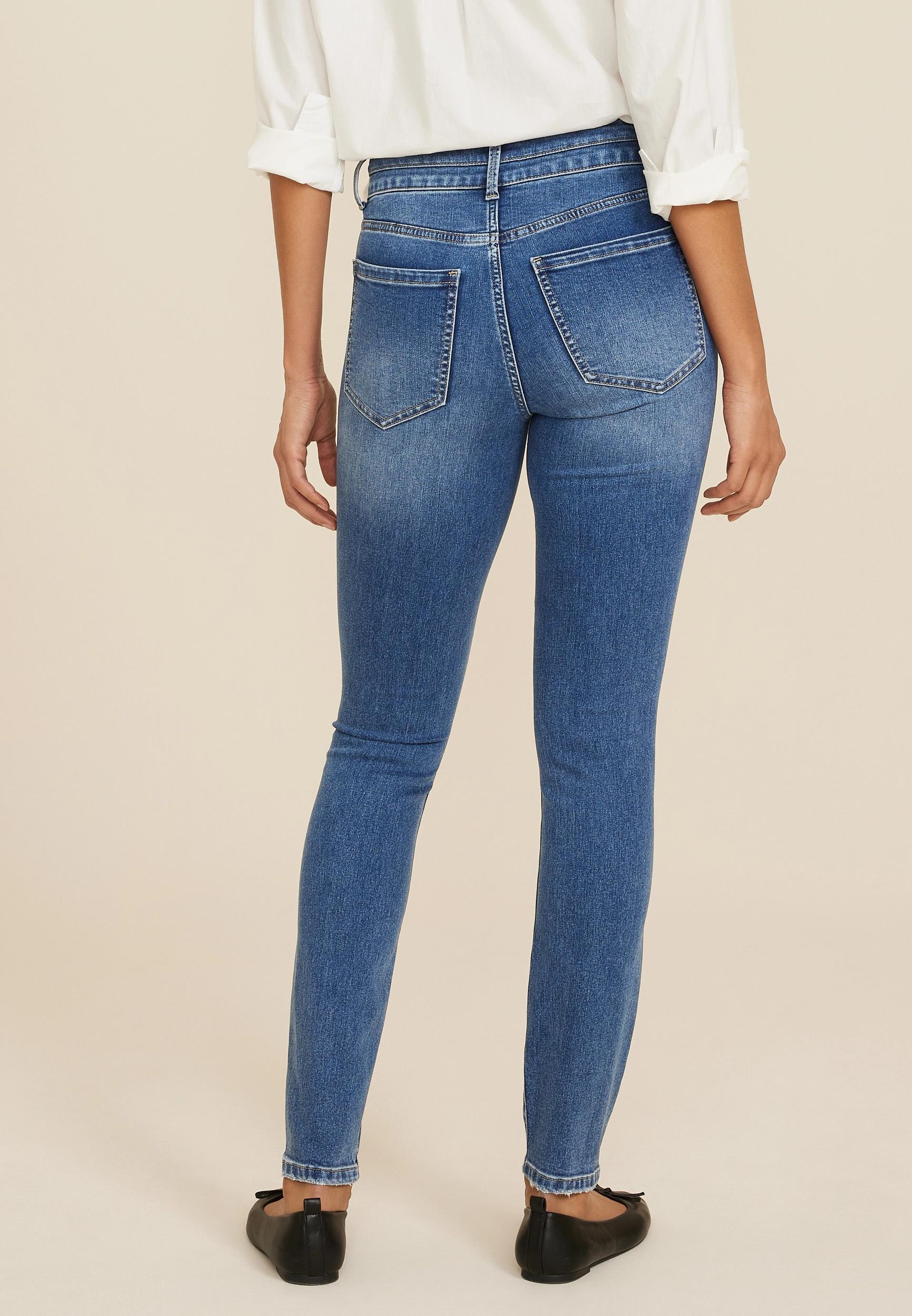 Maurices Womens Everflex High Rise Stacked Waist Double Button Super Skinny Jeans Product Image
