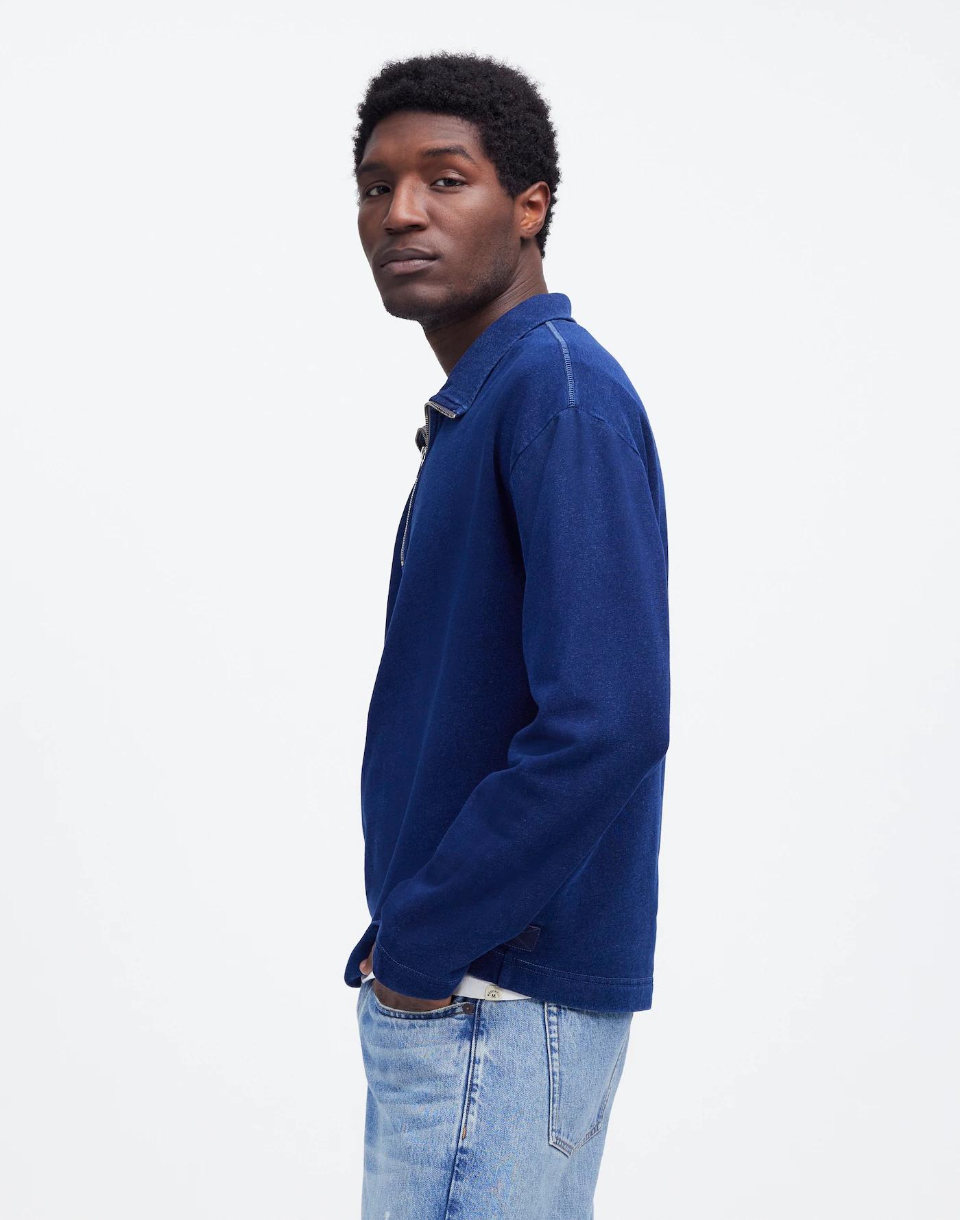 Indigo-Dyed Half-Zip Sweatshirt Product Image