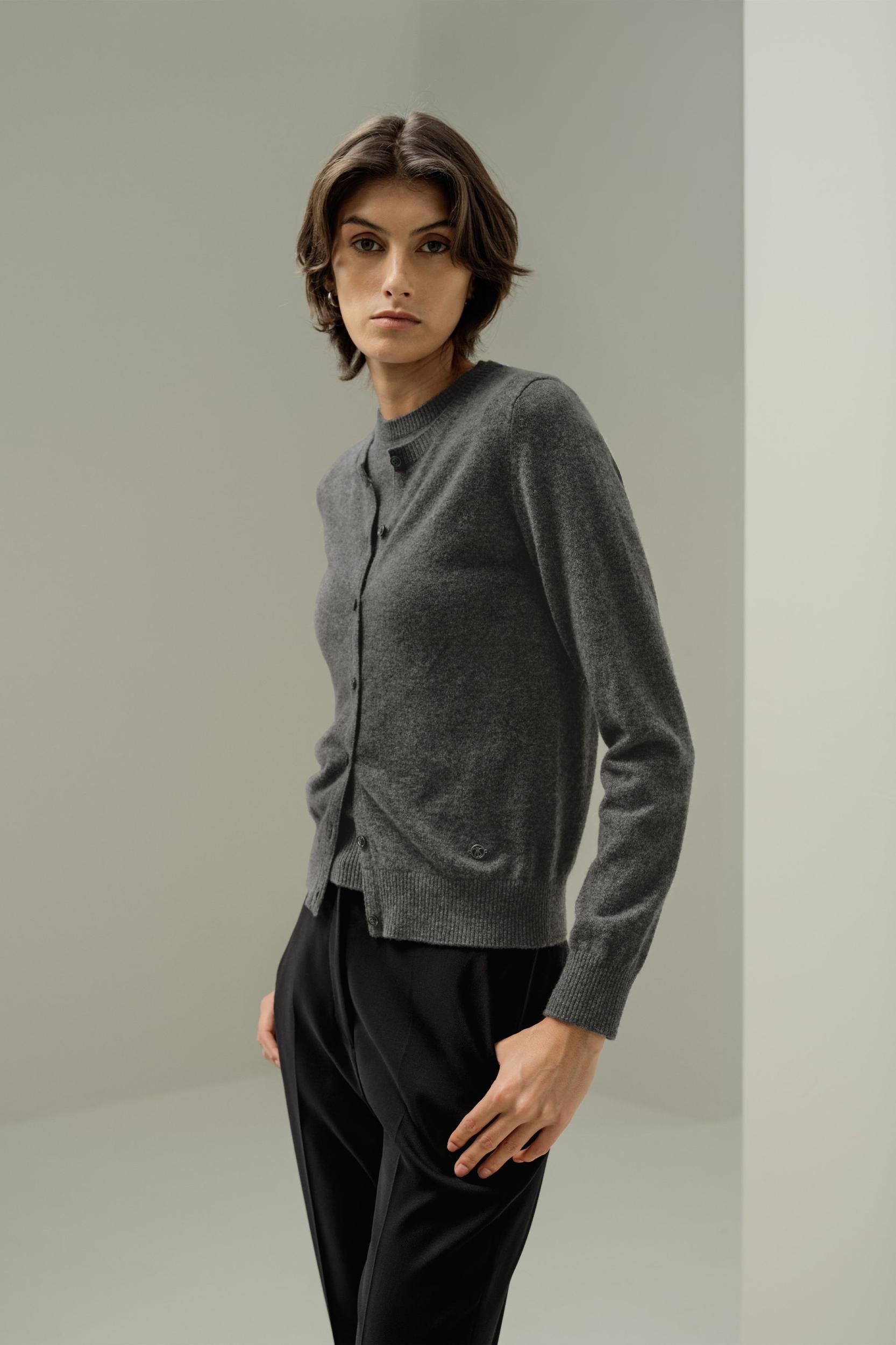 LILYSILK Women's Cashmere Cardigan | Fitted Crew Neck | 100% Cashmere | Soft & Breathable | Medium Gray | M Product Image