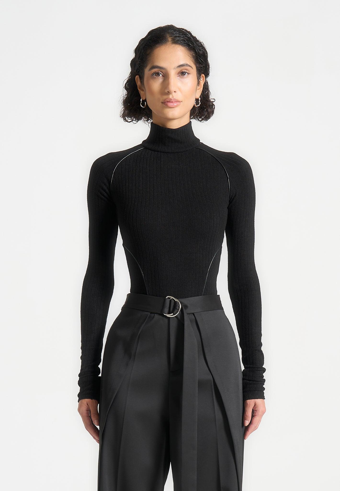 Contour Piping Rib Bodysuit - Black Female Product Image