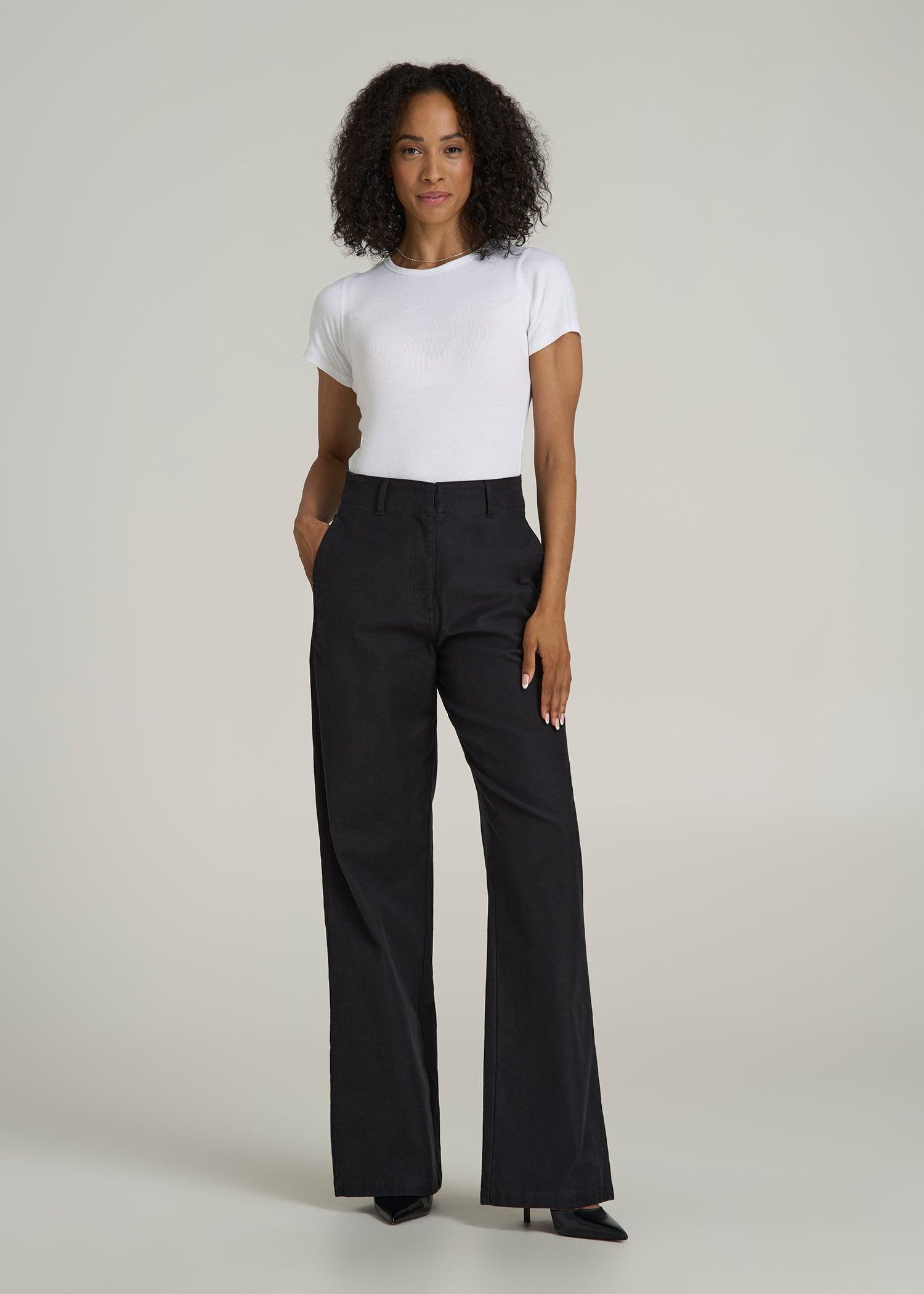High-Rise Wide-Leg Flat-Front Chino Pants for Tall Women in Black Female Product Image