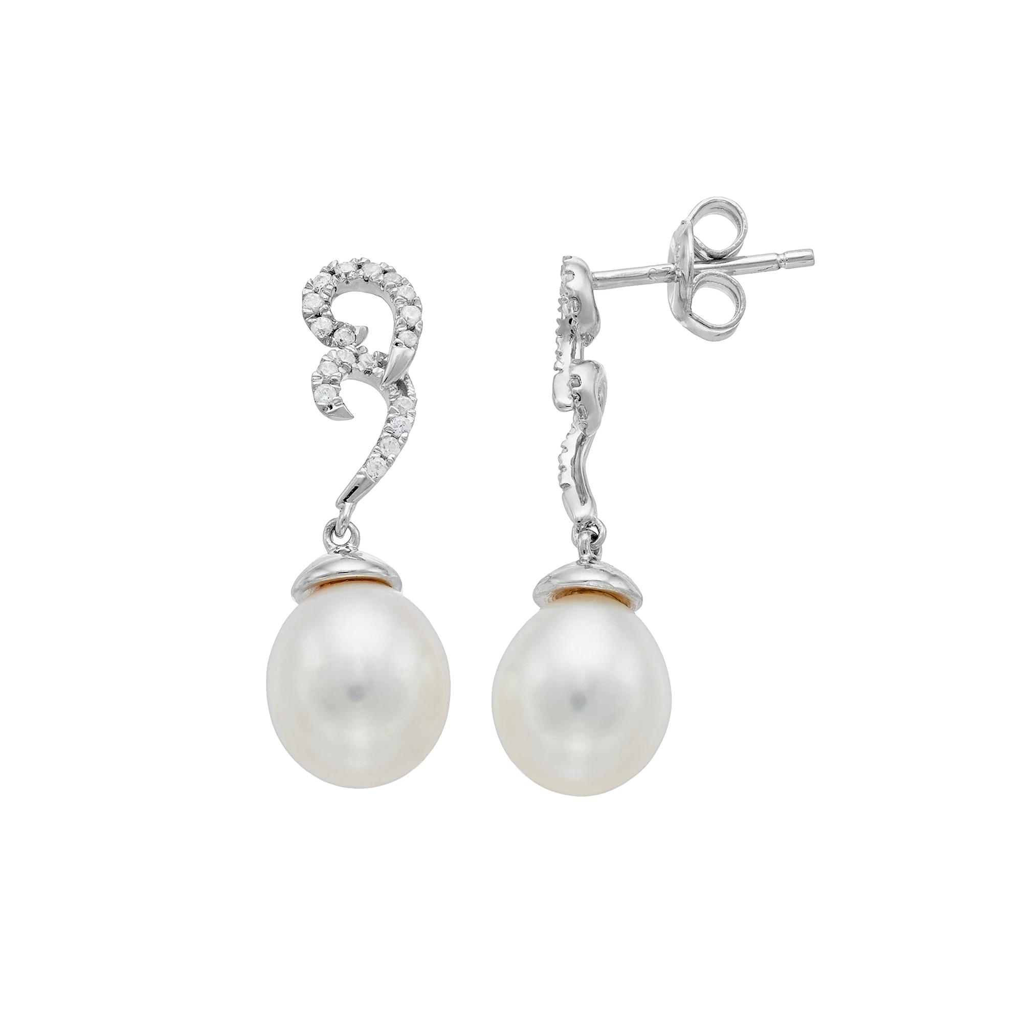 Sterling Silver Freshwater Cultured Pearl & Cubic Zirconia Swirl Drop Earrings, Women's Product Image