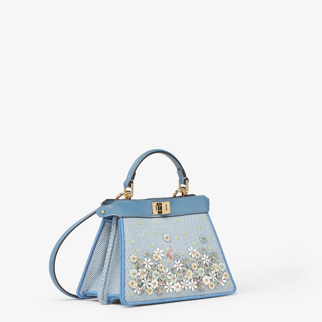 Peekaboo ISeeU PetiteFendi Flower Bouquet blue denim-effect jacquard bag Product Image