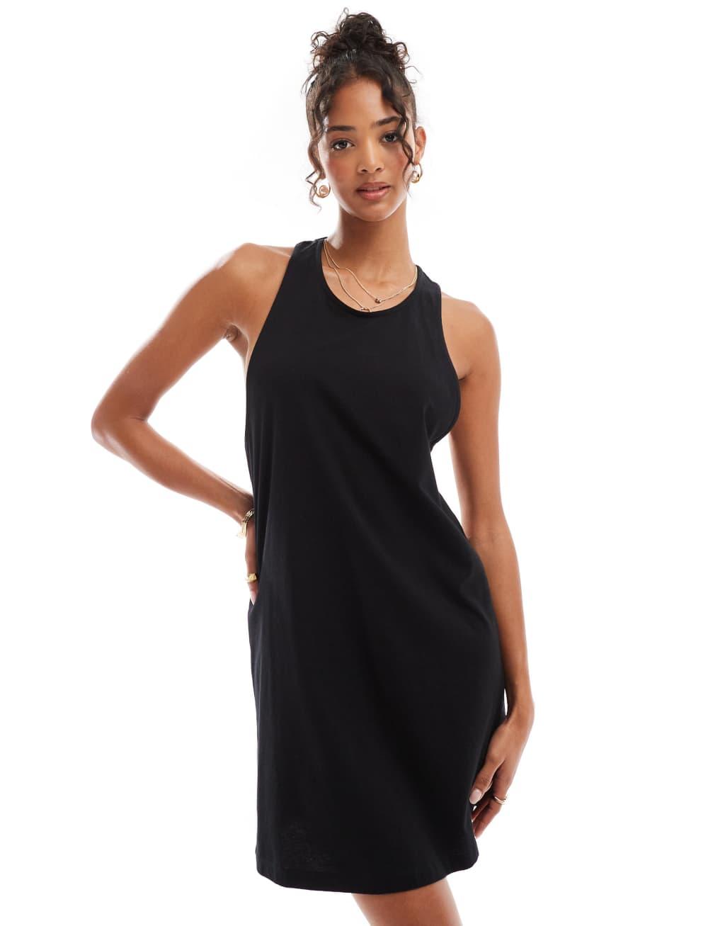 ASOS DESIGN twist back column mini dress in black Product Image