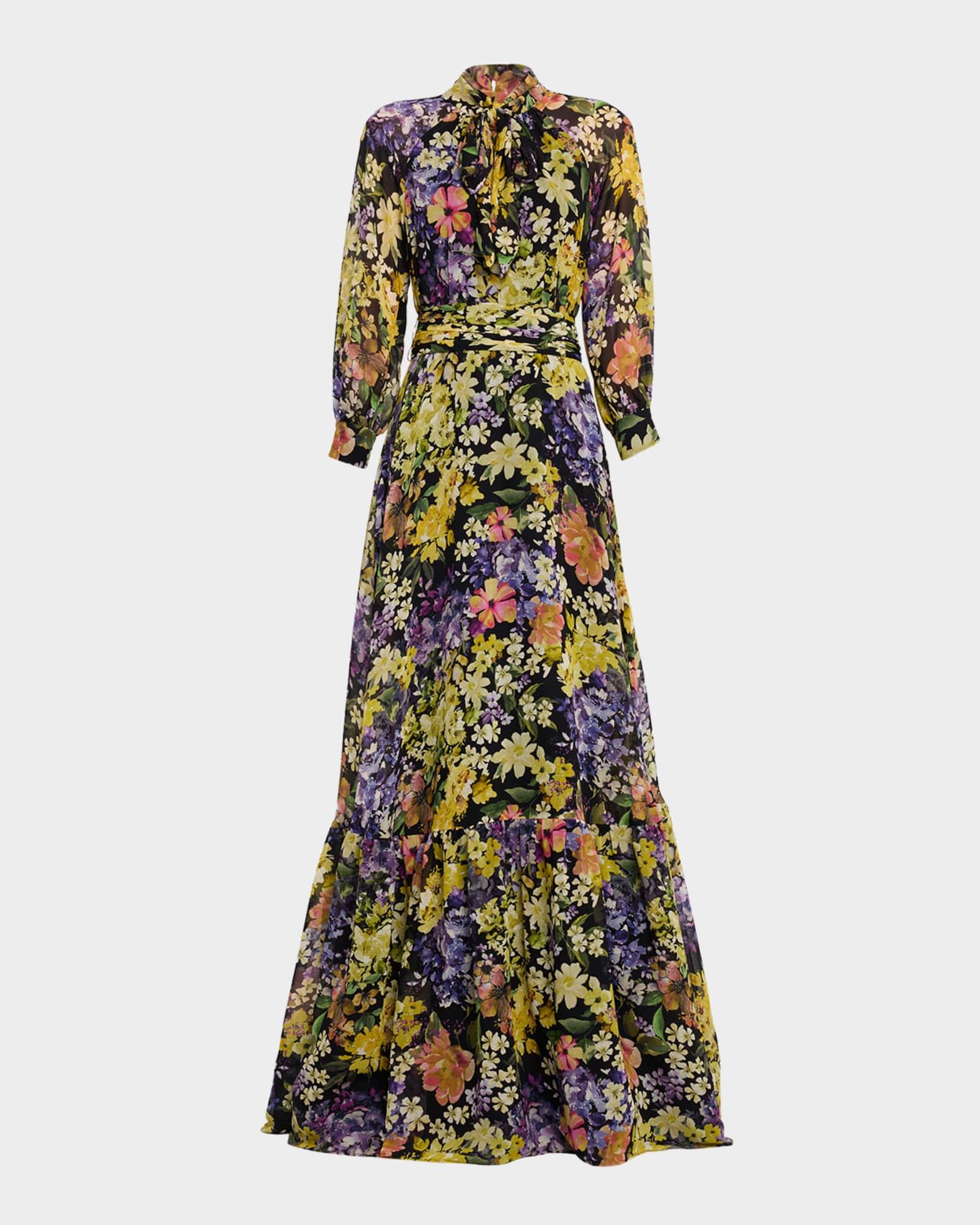 Floral-Print Flounce Chiffon Gown Product Image