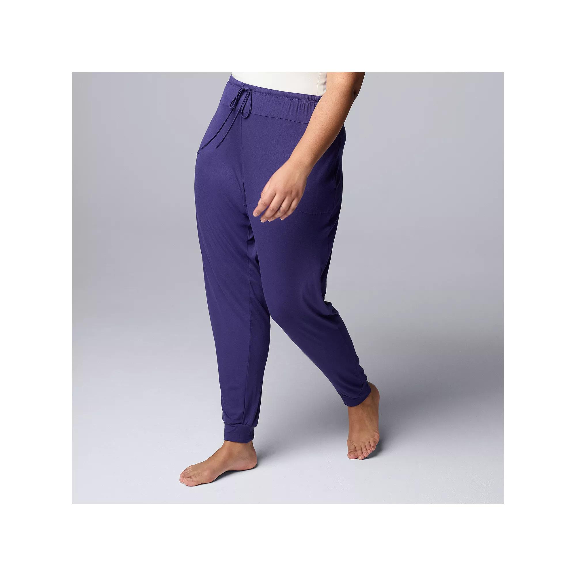 Plus Size Simply Vera Vera Wang Basic Luxury Banded Bottom Pajama Pants, Women's, Size: 1XL, Blue Product Image