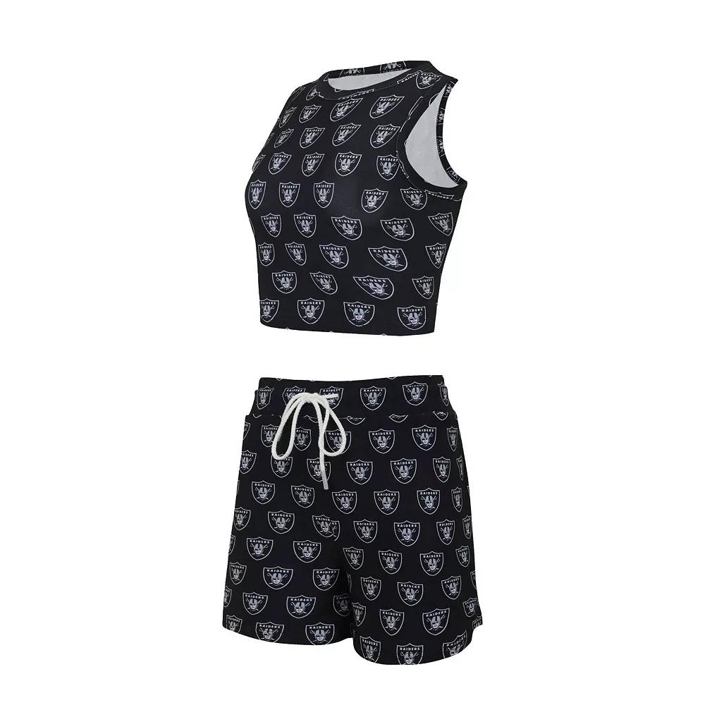 Women's Concepts Sport Las Vegas Raiders Gauge Allover Print Cropped Tank Top & Shorts Sleep Set, Size: Large, Lvr Black Product Image
