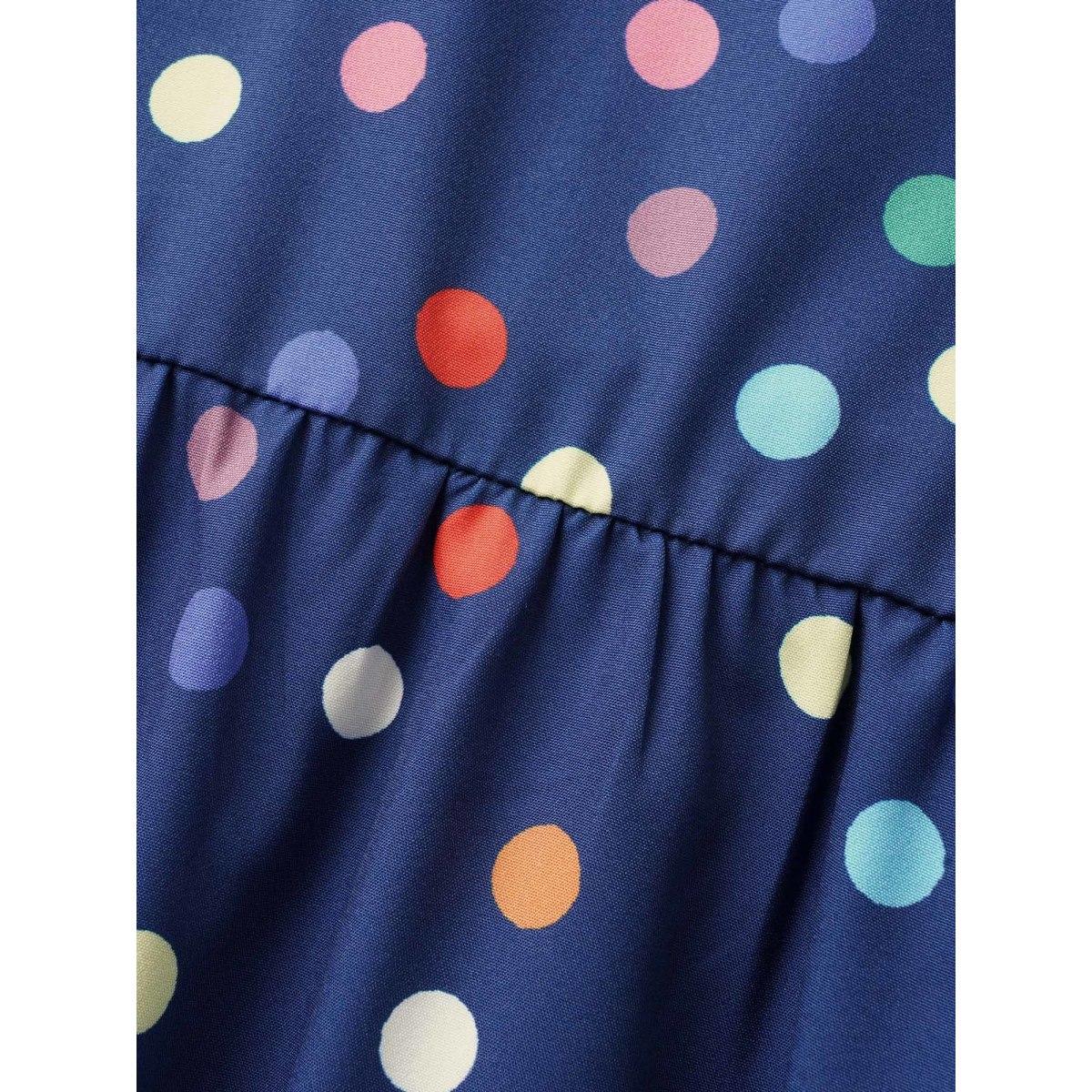 Plus Size Colored Polka Dot Tie Knot Ruffle Cap Sleeve Dress DarkBlue Women Casual Tie knot Round Neck Cap Sleeve Curvy BloomChic 12/L Product Image