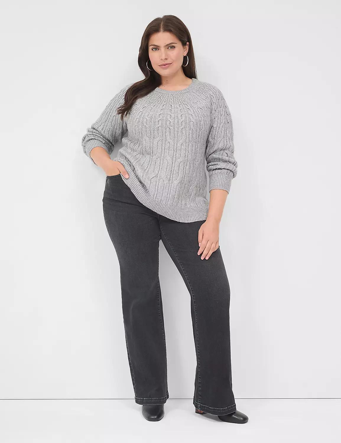 Crew-Neck Cable Knit Sweater Product Image