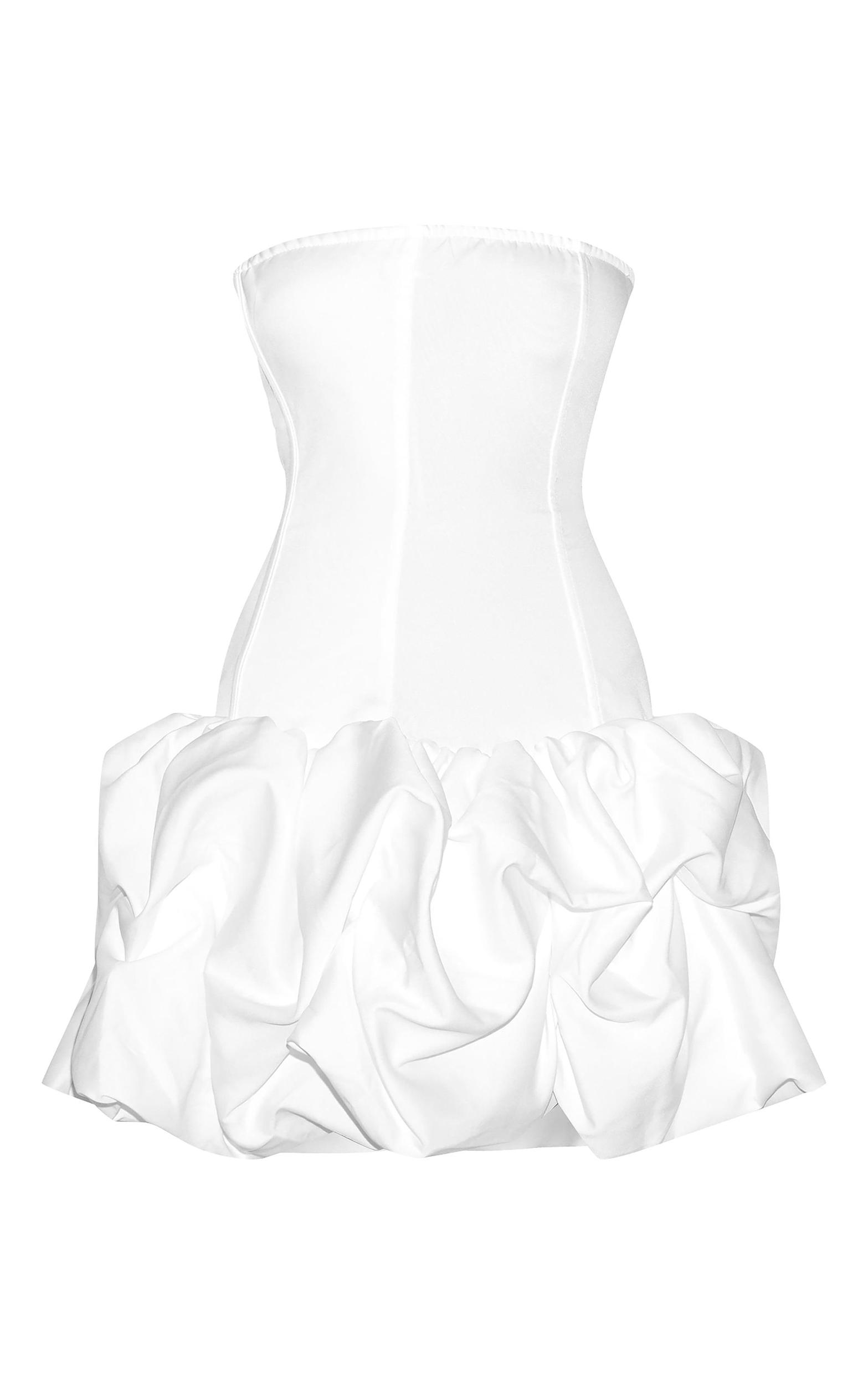 Premium White Woven Corset Puffball Hem Mini Dress Product Image