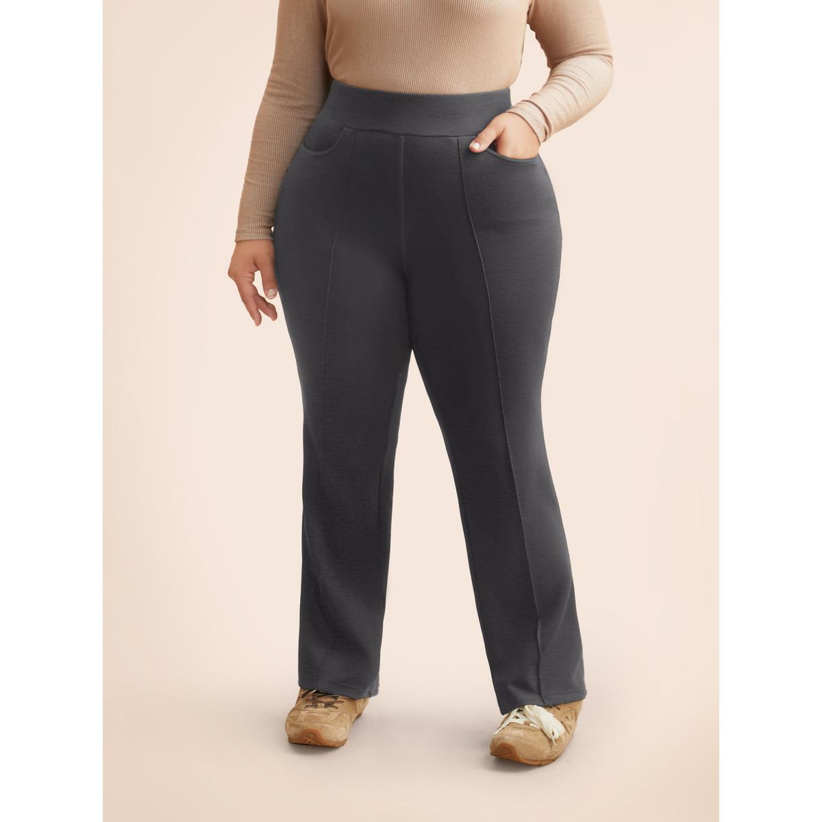 Plus Size Supersoft Essentials Pintuck Elastic Waist Pants Women DimGray Casual Bootcut Mid Rise Everyday Pants BloomChic 10/M Product Image