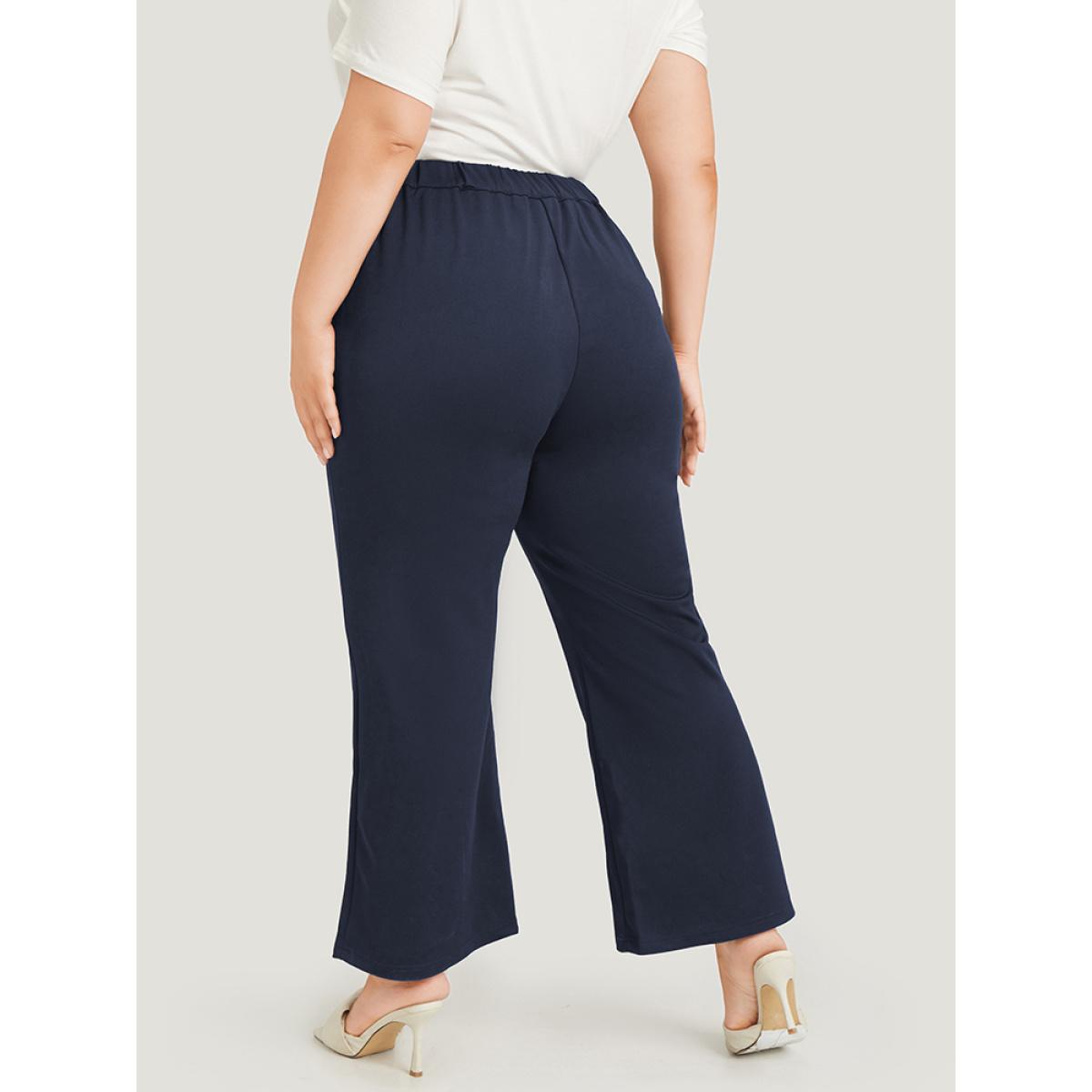 Plus Size Solid Flare Leg Pocket Pants Women Indigo Office Flare Leg High Rise Office Pants BloomChic 14-16/1X Product Image