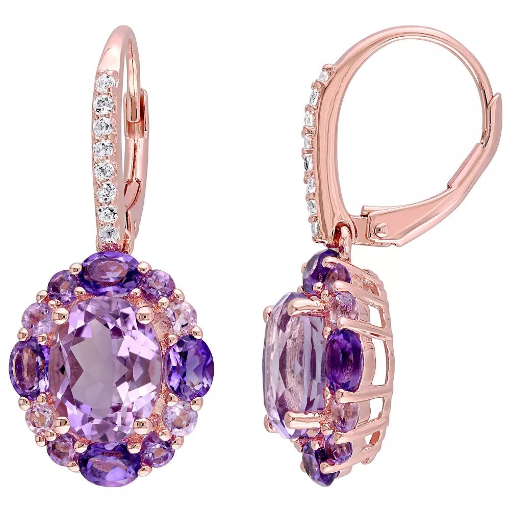 Stella Grace 18k Rose Gold Over Sterling Silver Multi-Amethyst, Rose de France & White Topaz Floral Leverback Earrings, Women's, Rose Gold Tone Product Image