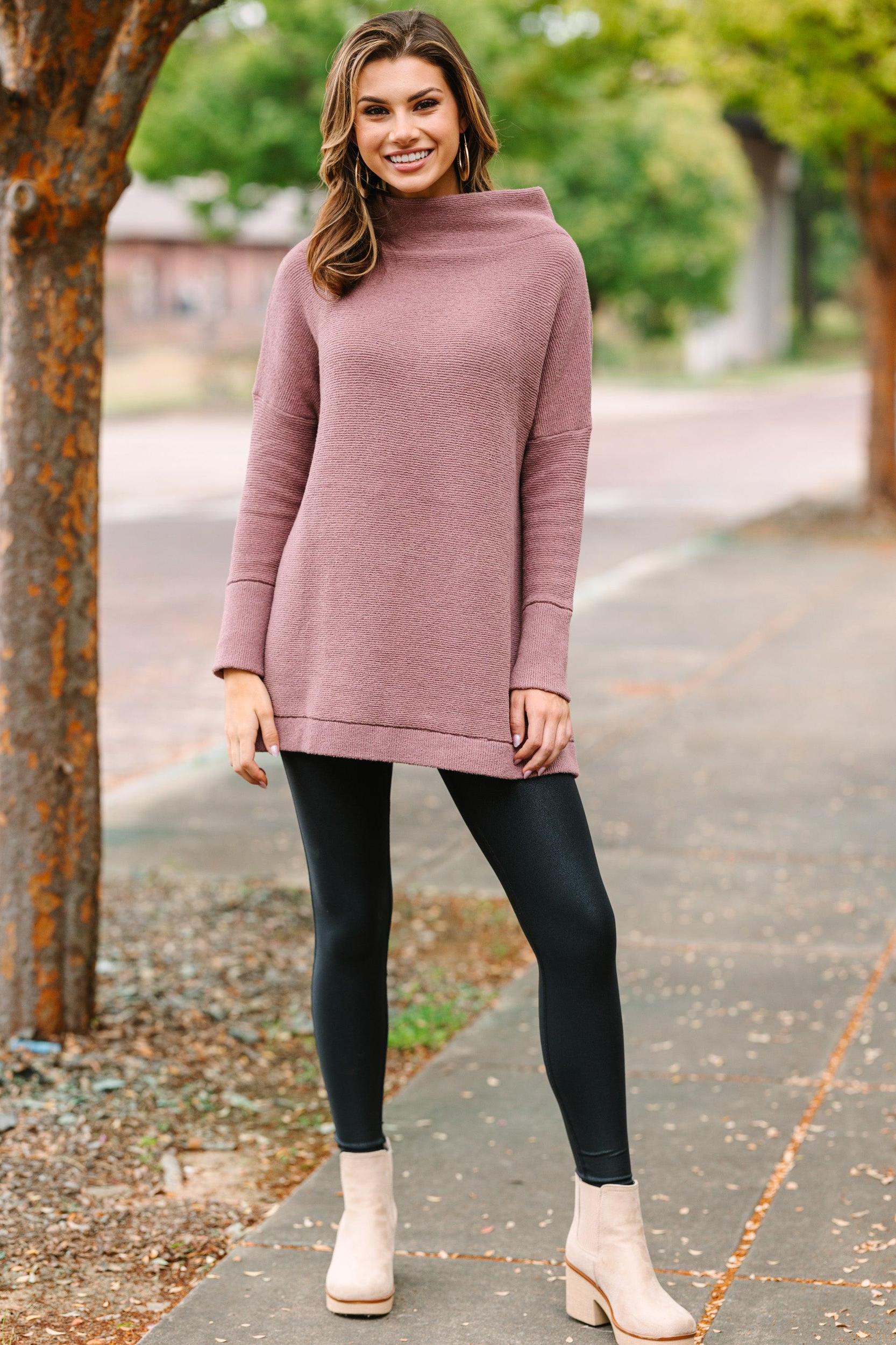 The Slouchy Chestnut Brown Mock Neck Tunic Female Product Image