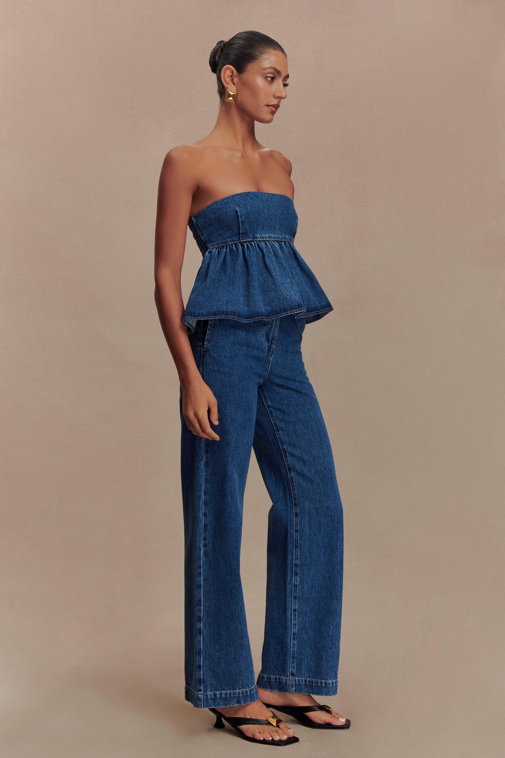 Pauline Strapless Denim Top - 90'S Blue Product Image