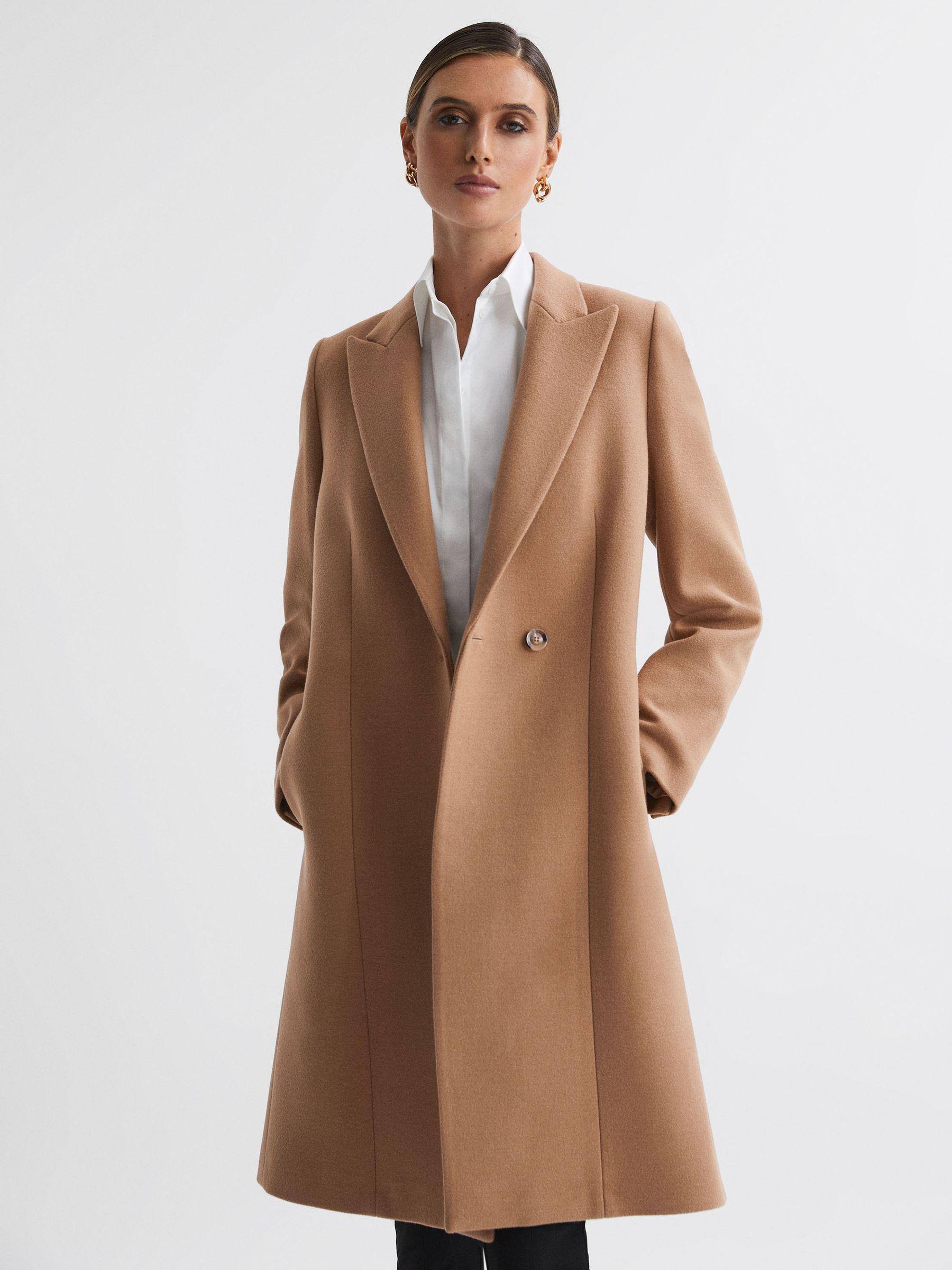 Wool Blend Double Breasted Coat in Camel Product Image