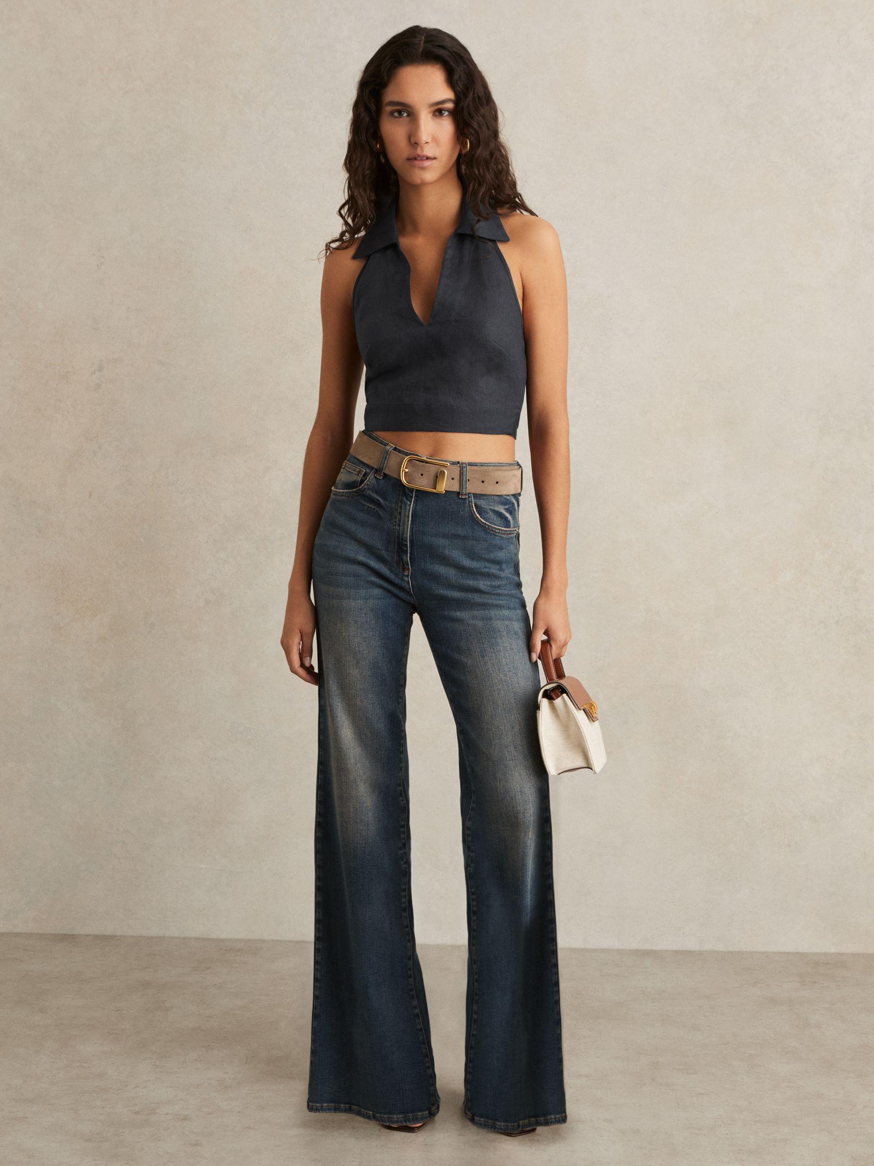 Linen Halterneck Top in Navy Product Image