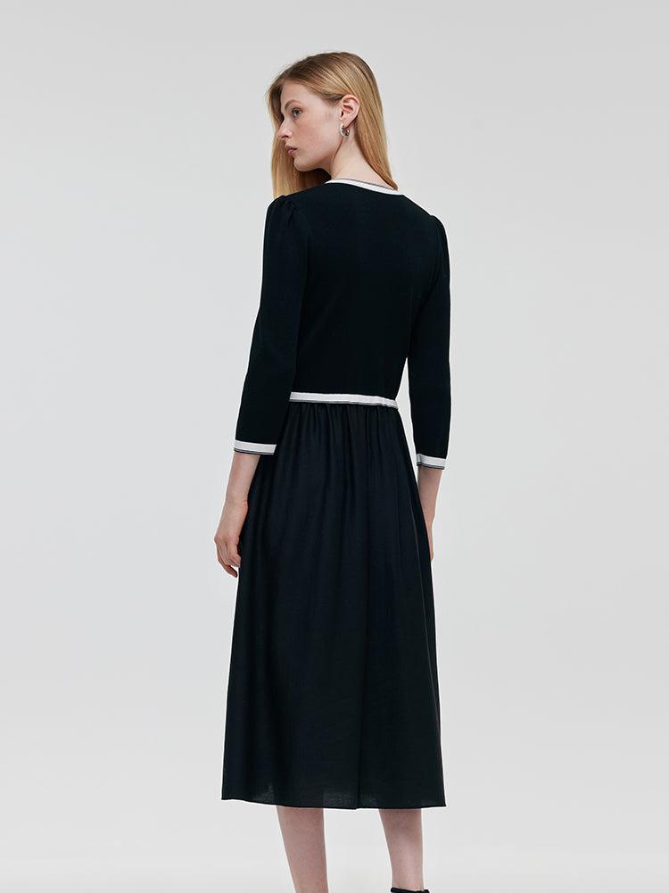 Contrast Trim Knitted Patchwork Women Midi Dress Product Image