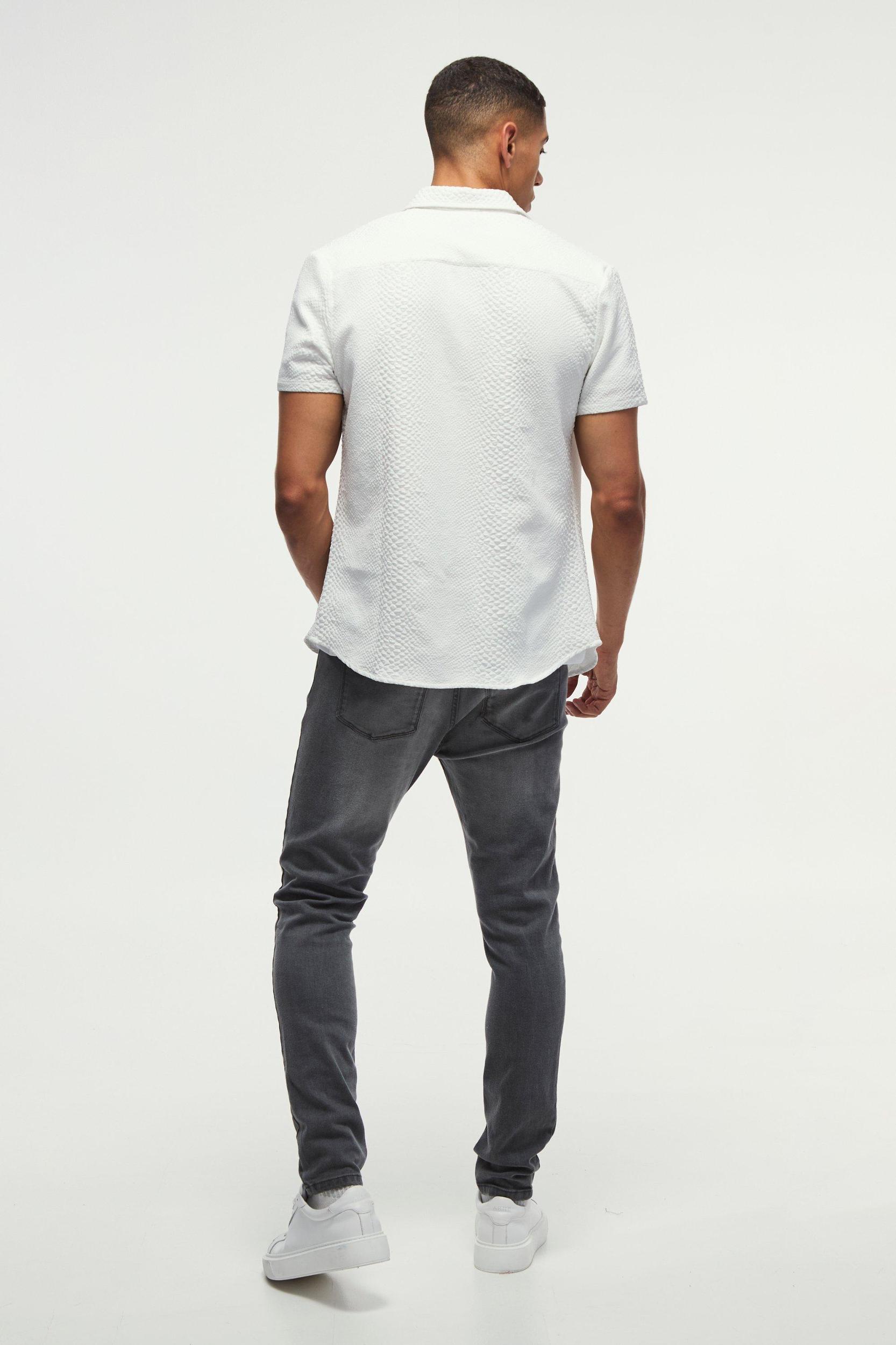 Slim Fit Snake Jacquard Collared Shirt | boohooMAN USA Product Image