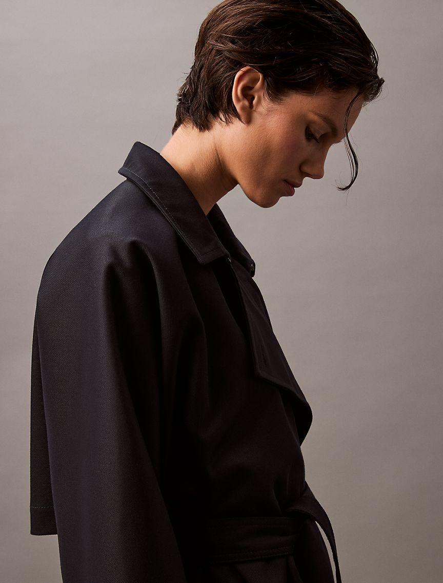 Long Wool Twill Blend Trench Coat Product Image