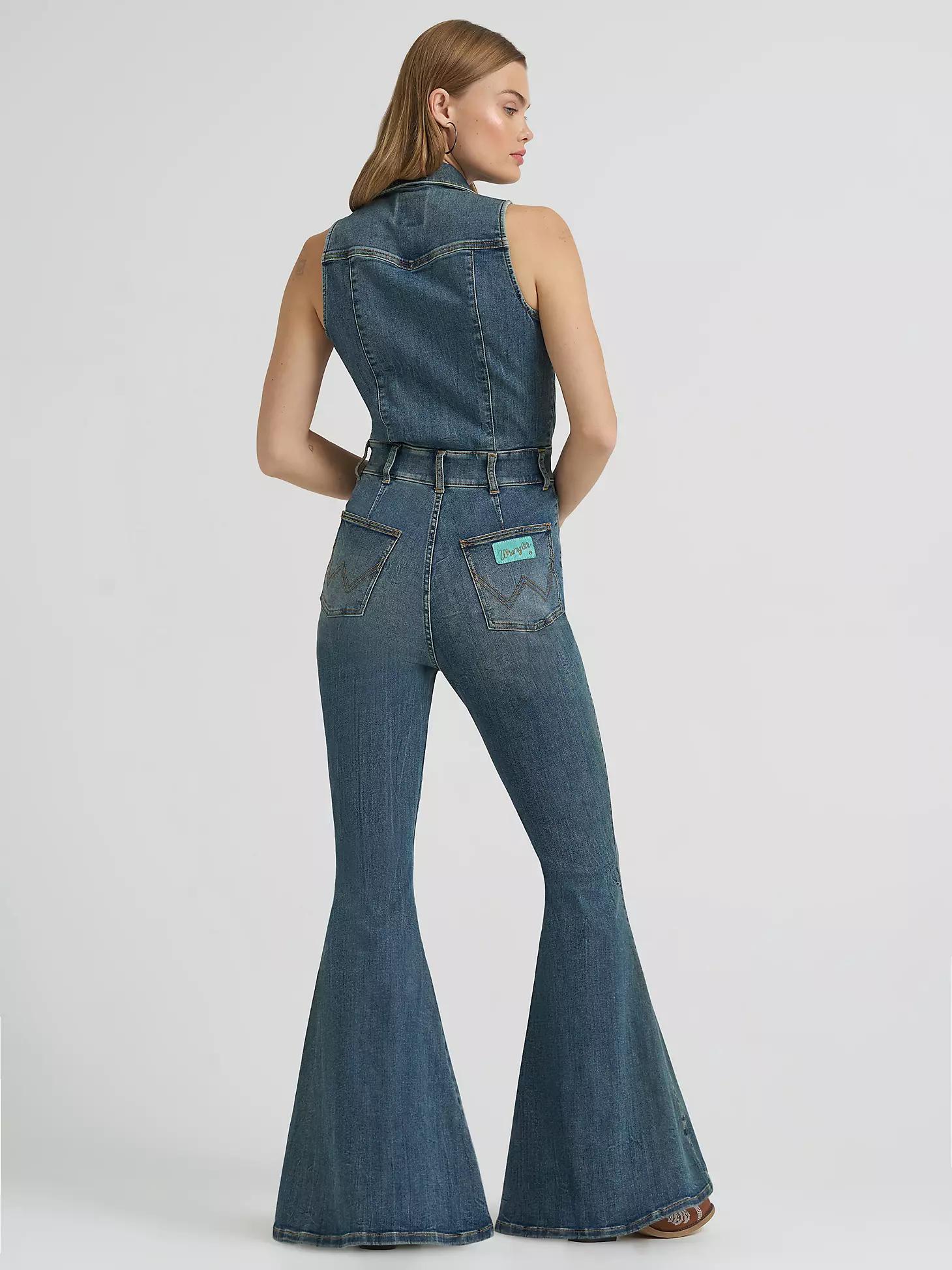 Lainey Wilson x Wrangler Sleeveless Denim Flare Catsuit | Women's DRESSES & JUMPSUITS | Wrangler® Product Image