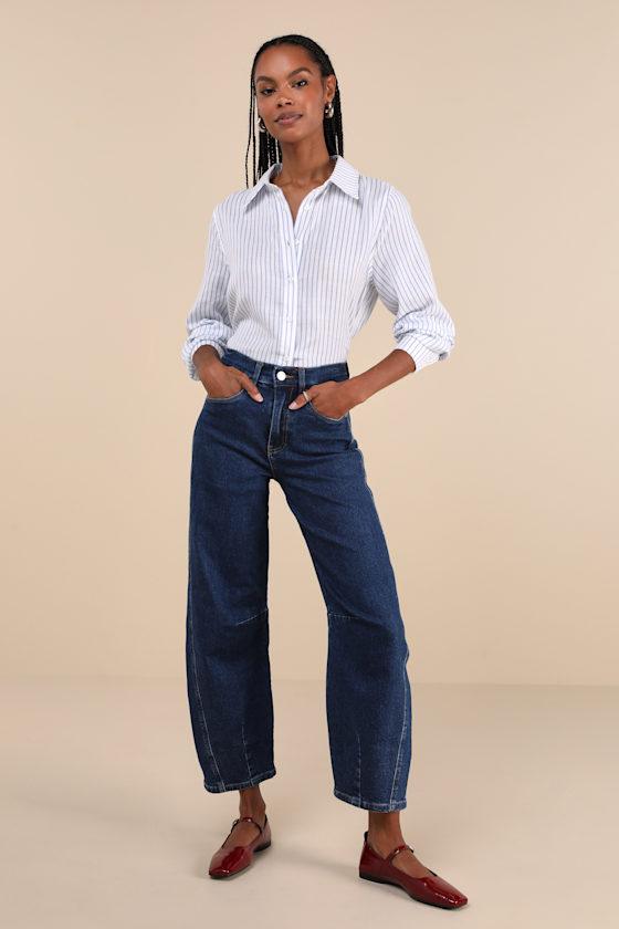 The Franklin Dark Wash High-Rise Barrel Jeans Product Image