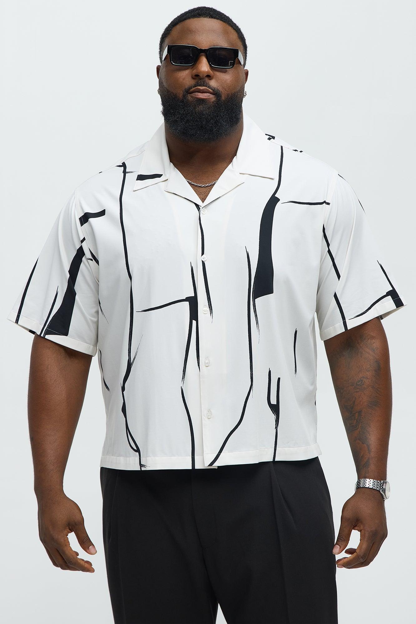 Mosiac Cropped Button Up Shirt - White/Black Product Image