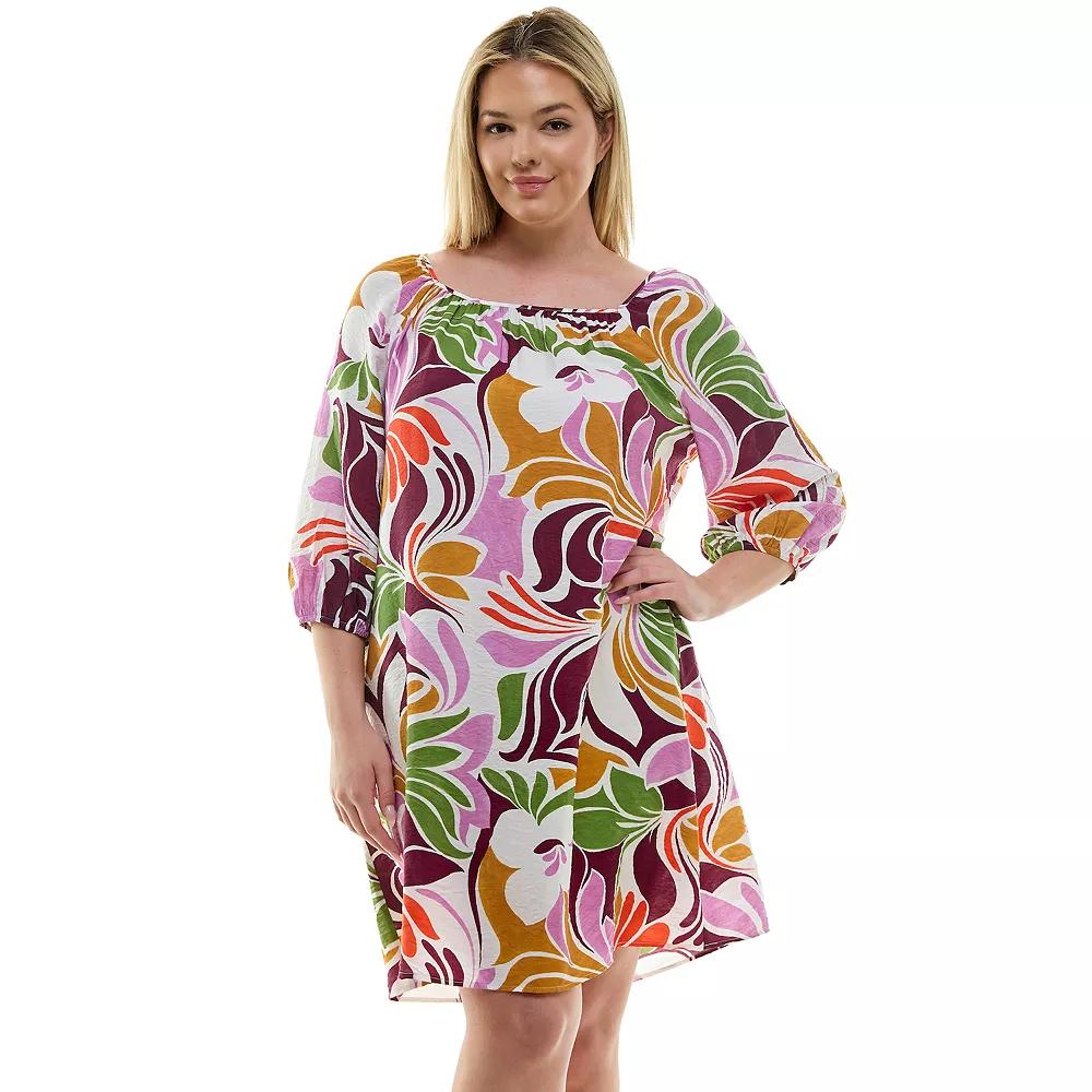 Plus Size Luxology Raglan Sleeve Dress, Women's, Size: 2XL, Ivory Green Gold Product Image