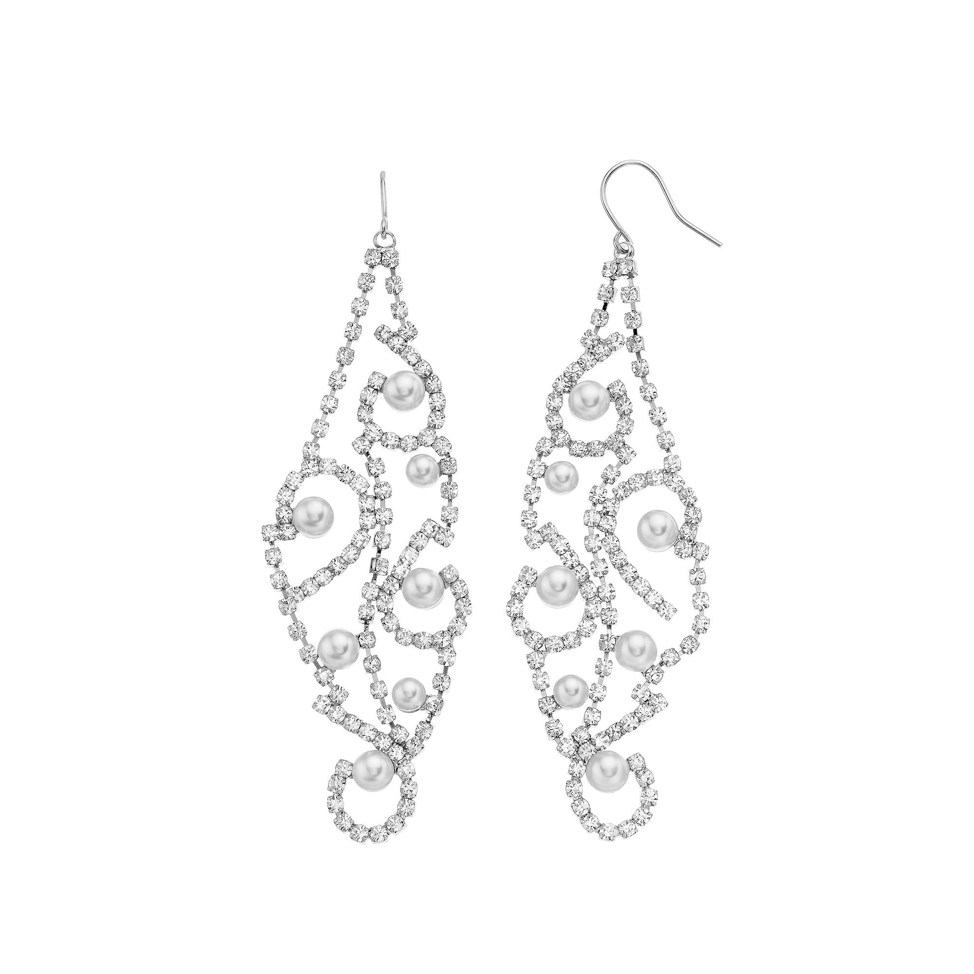 Vieste Crystal & Pearl Nickel Free Swirl Design Earrings, Women's, Silver Tone Product Image