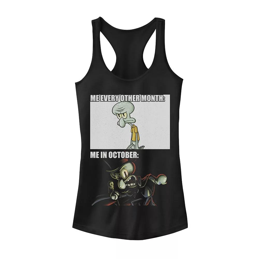 Juniors' SpongeBob SquarePants Squidward October Meme Racerback Graphic Tank Top, Girl's, Size: Large, Black Product Image
