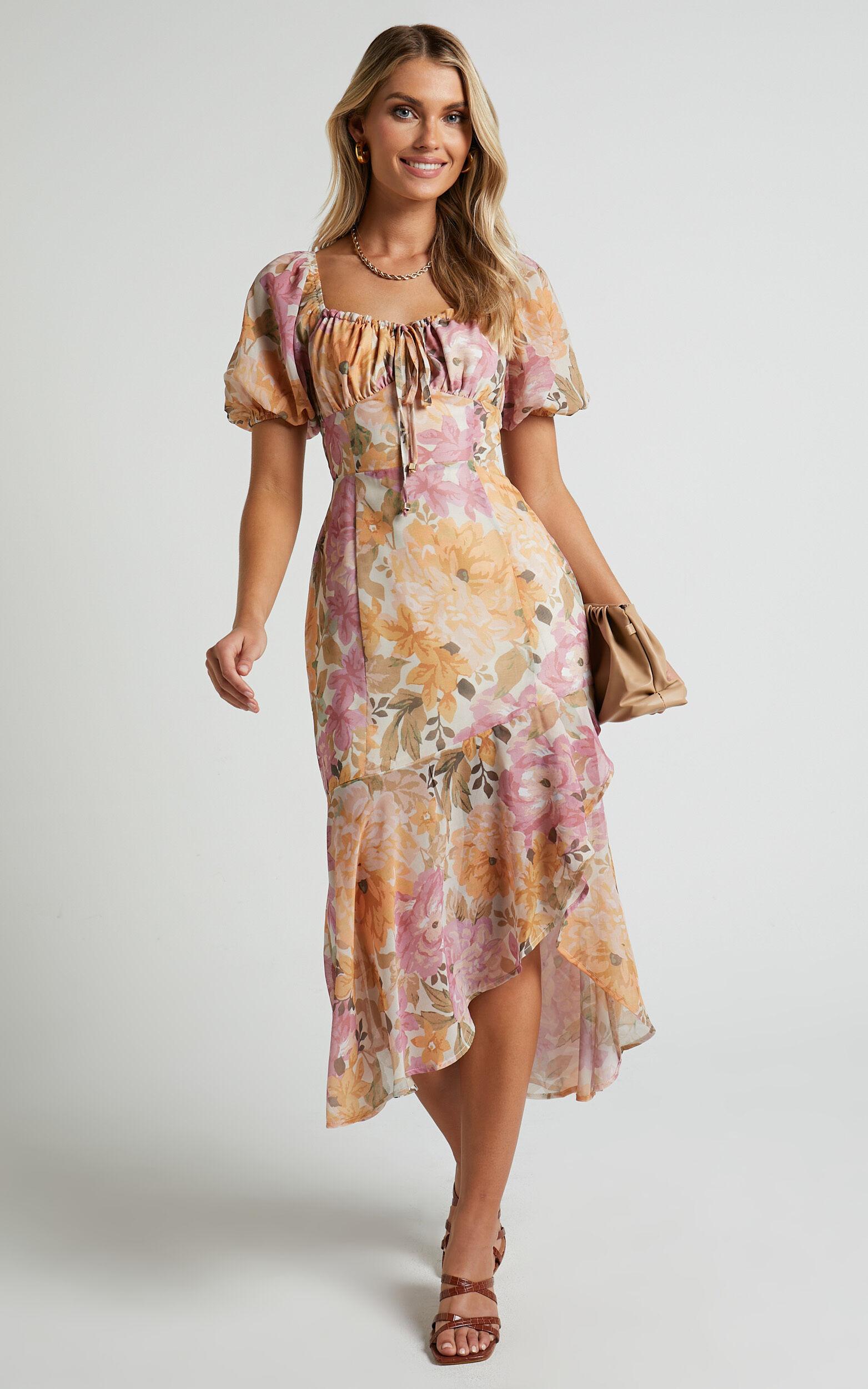 Jasalina Midi Dress - Puff Sleeve Dress in Elegant Rose Product Image