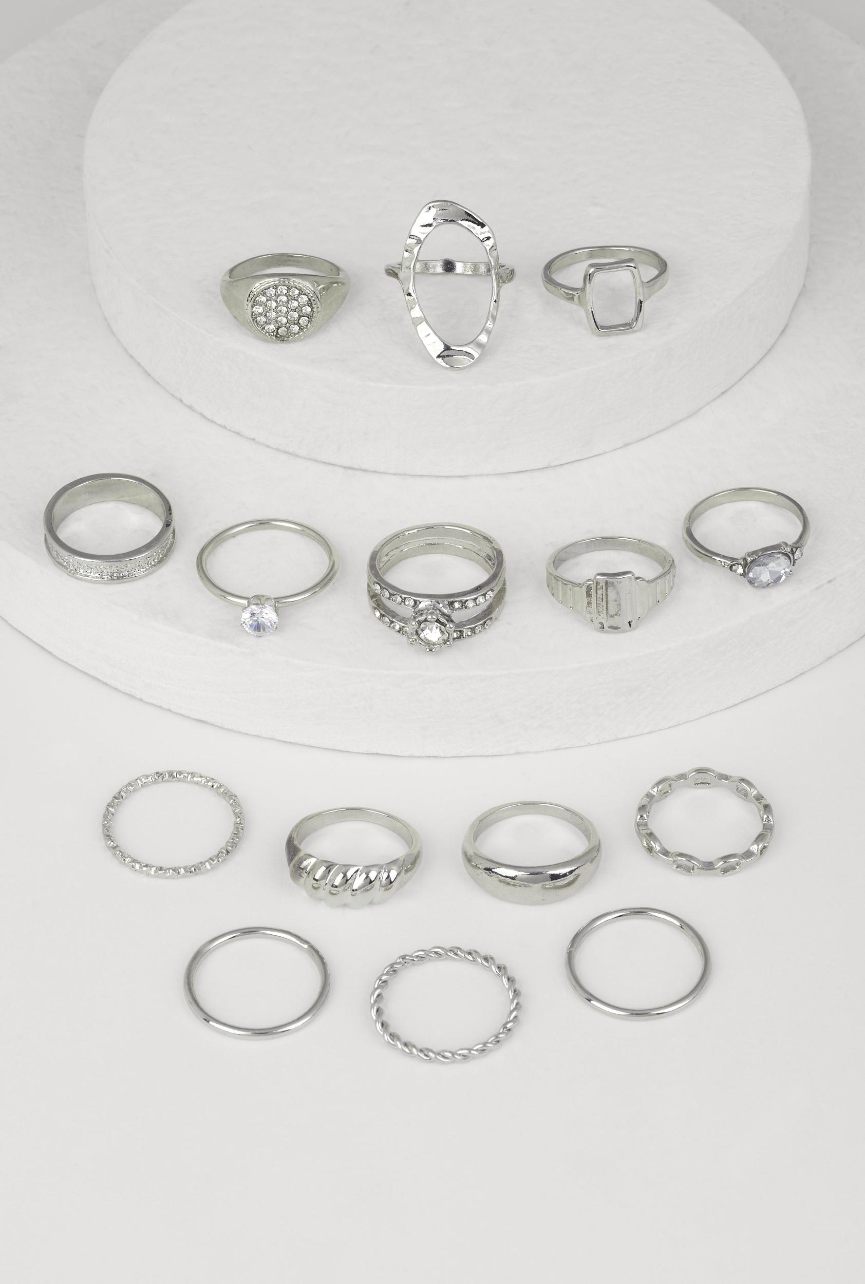 Shiny Cubic Zirconia Metallic Rings Set of 15 Male Product Image