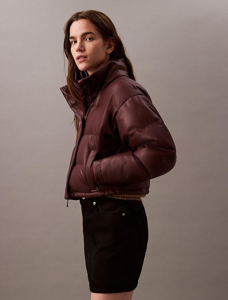 Classic Faux Leather Puffer Jacket Product Image