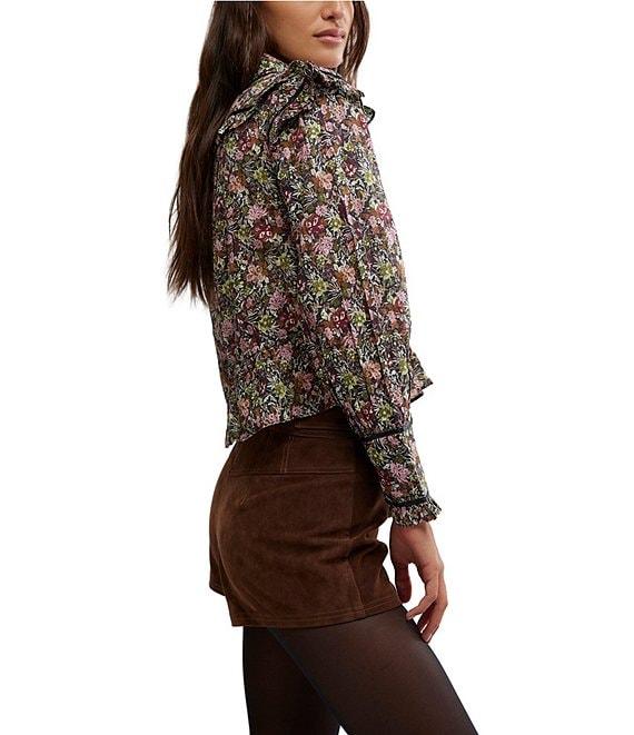 Free People Daybreak Floral Print Point Collar Neck Long Sleeve Button Front Tie Top Product Image