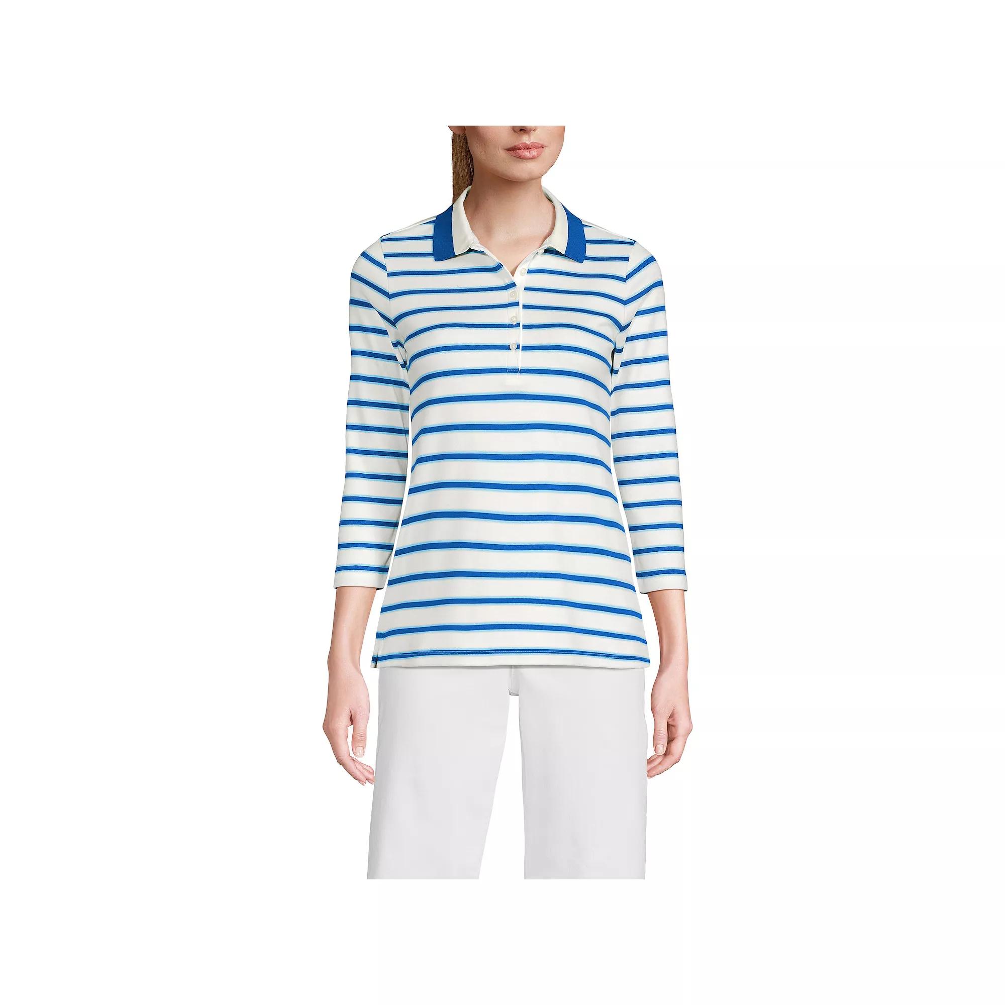 Women's Lands' End Supima Cotton 3/4-Sleeve Polo Shirt,  Product Image