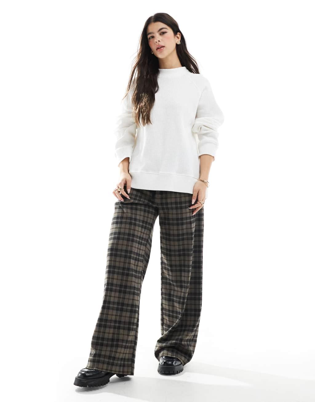 ASOS DESIGN heavyweight raglan high neck long sleeve waffle knit top in ecru Product Image