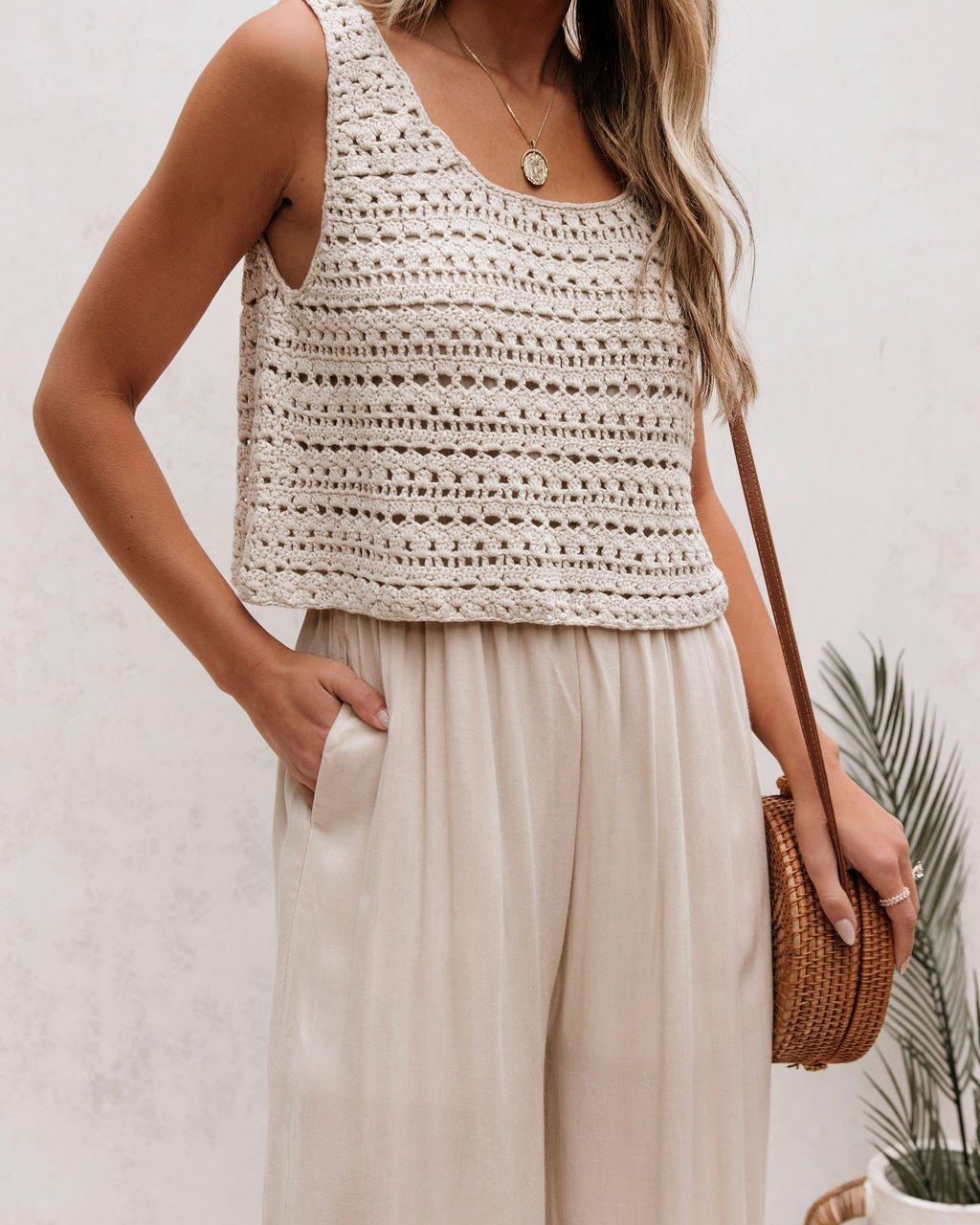 Cream Crochet Slit Jumpsuit - FINAL SALE Product Image