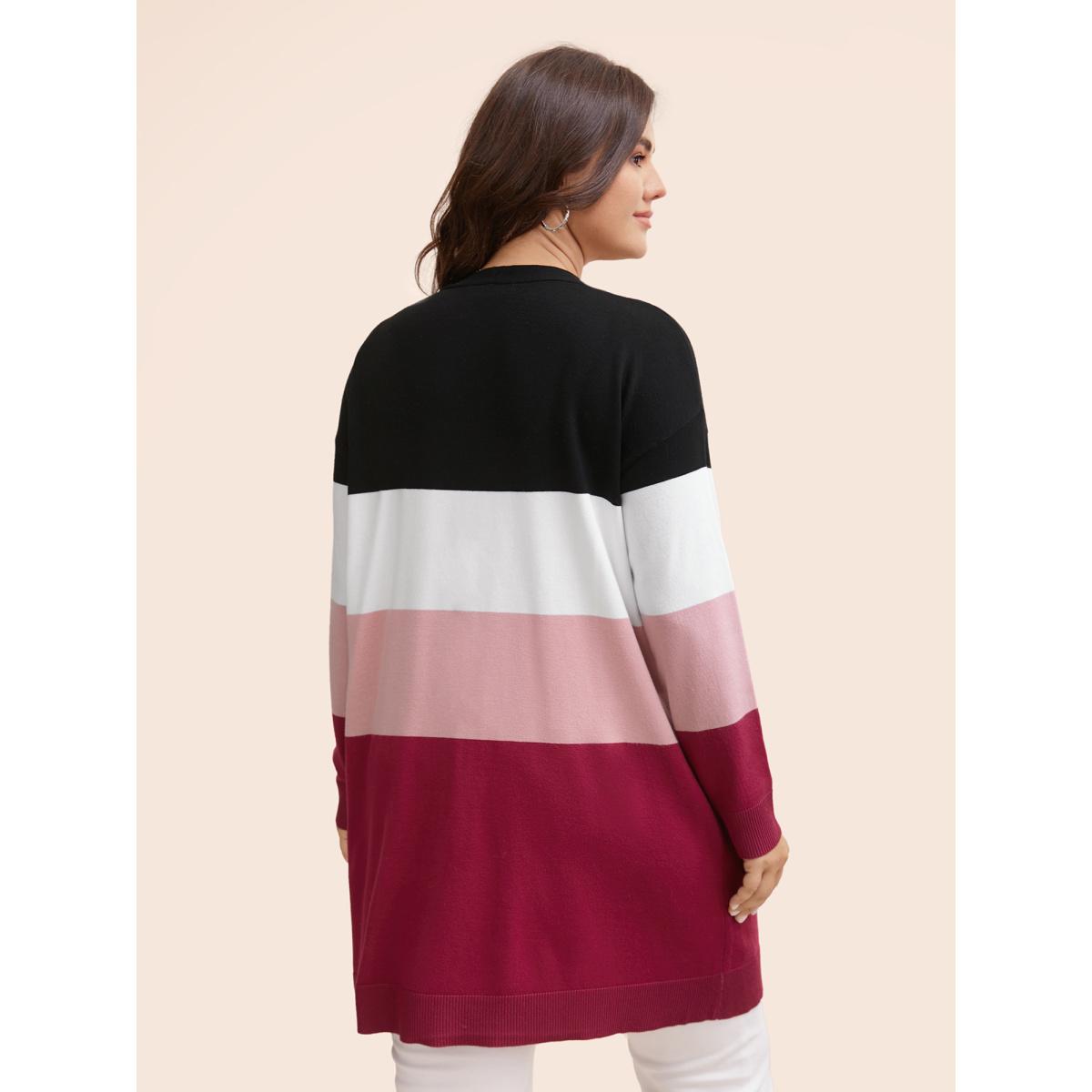 Plus Size Supersoft Essentials Colorblock Contrast Pocket Cardigan Rosered Women Casual Loose Three Quater Length Sleeve Everyday Cardigans BloomChic 22-24/3X Product Image