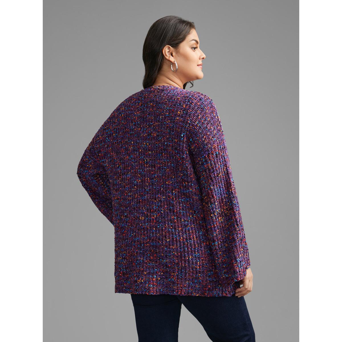 Plus Size Round Neck Heather Bell Sleeve Pullover Deeppurple Women Elegant Loose Long Sleeve V-neck Everyday Pullovers BloomChic 28/5X Product Image