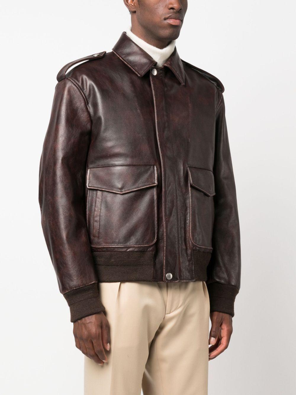 cargo-pockets leather bomber jacket Product Image