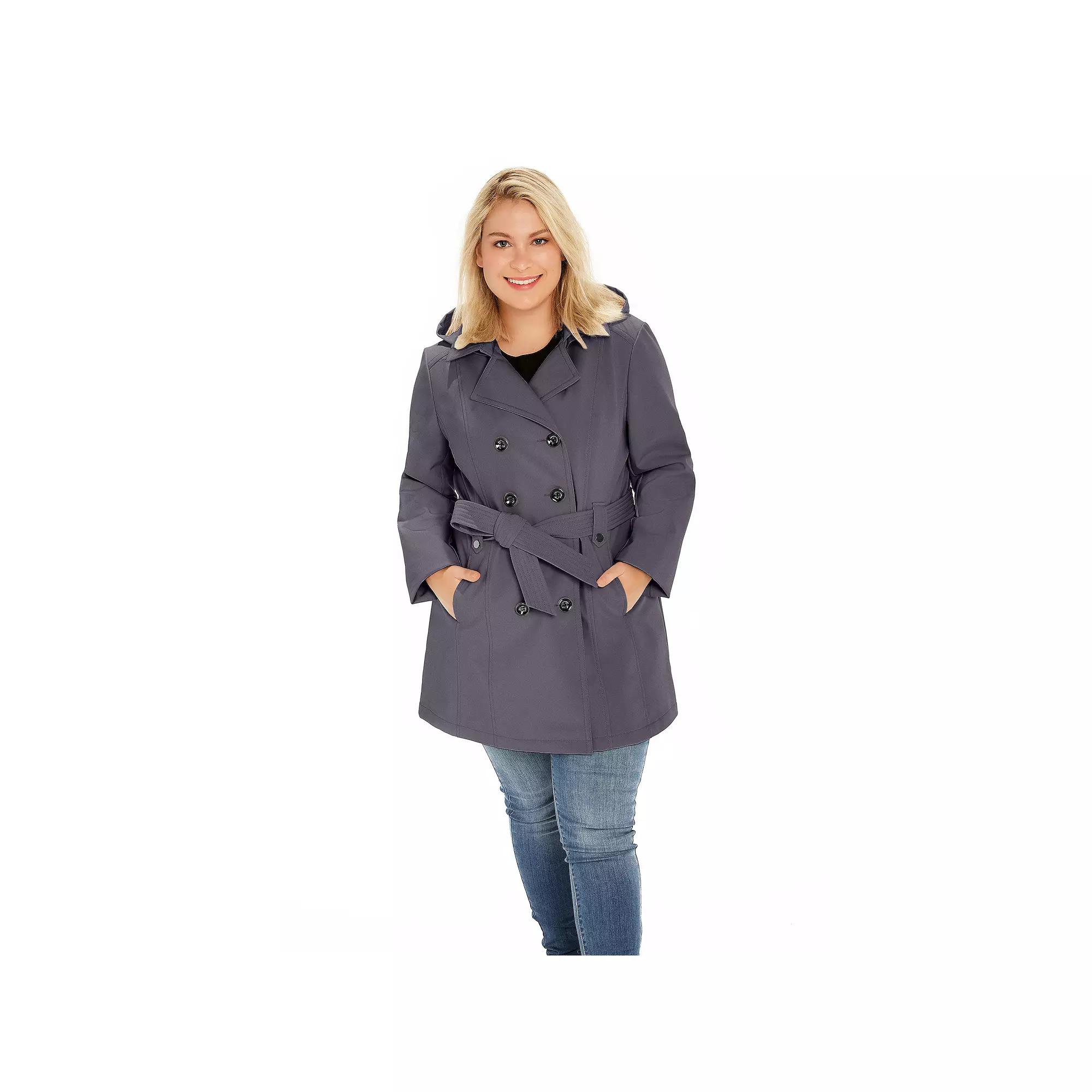 Plus Size Sebby Collection Double-Breasted Hooded Soft Shell Jacket, Women's, Size: 1XL, Blue Product Image