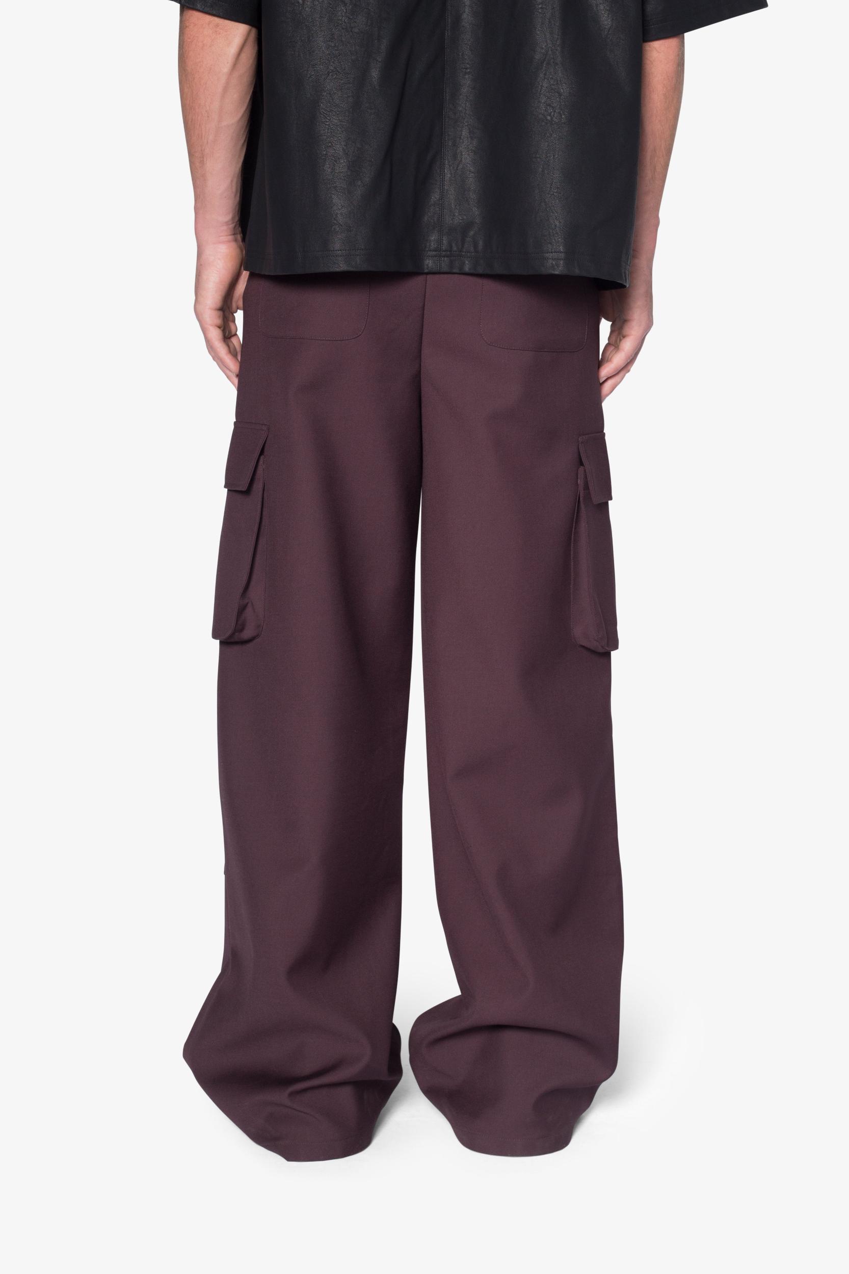 Baggy Cargo Trouser Pants - Burgundy Product Image