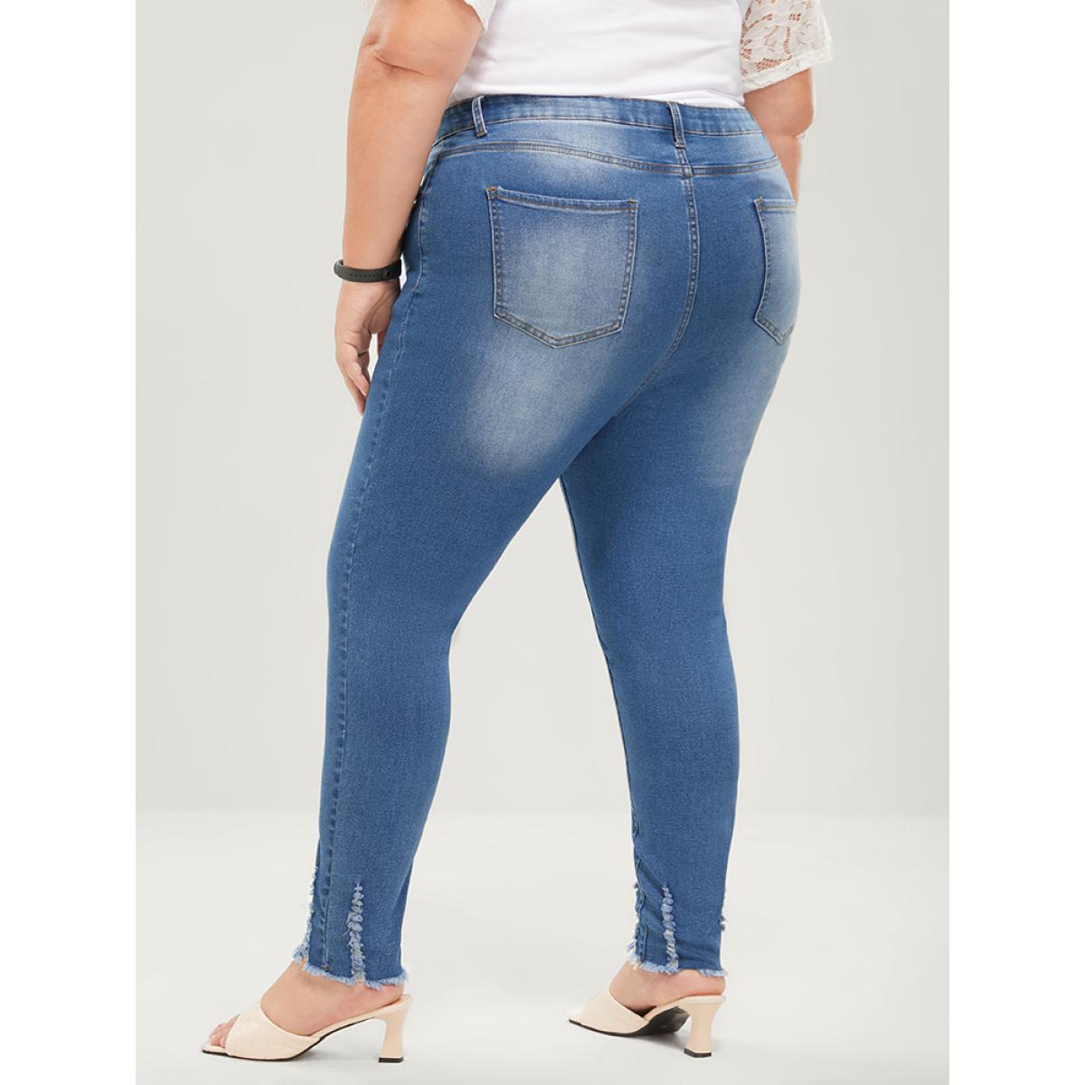 Plus Size Skinny Very Stretchy Mid Rise Medium Wash Pocket Jeans Women Blue Casual Plain Pocket High stretch Pocket Jeans BloomChic 14/1X Product Image