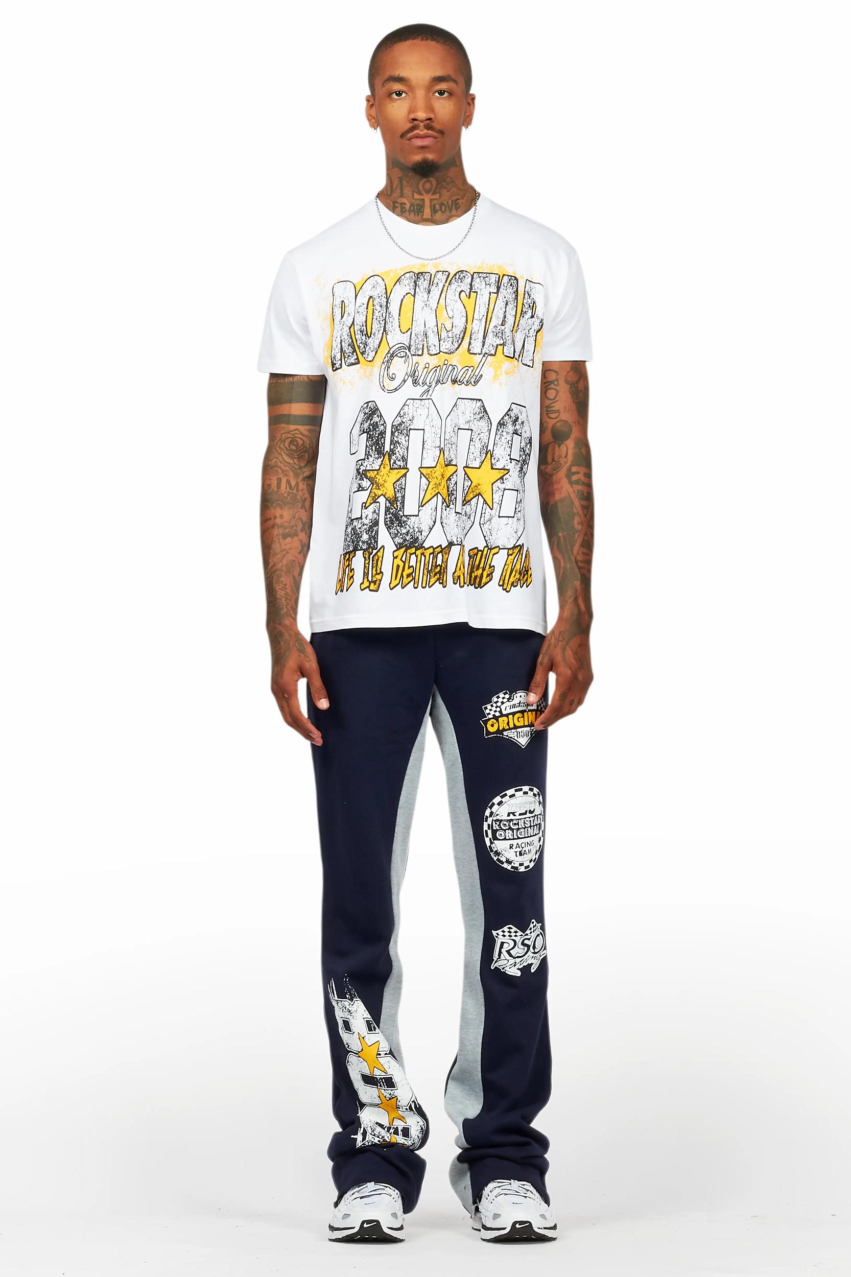 Racing Grung White/Navy T-Shirt/Stacked Baggy Track Pant Set Male Product Image